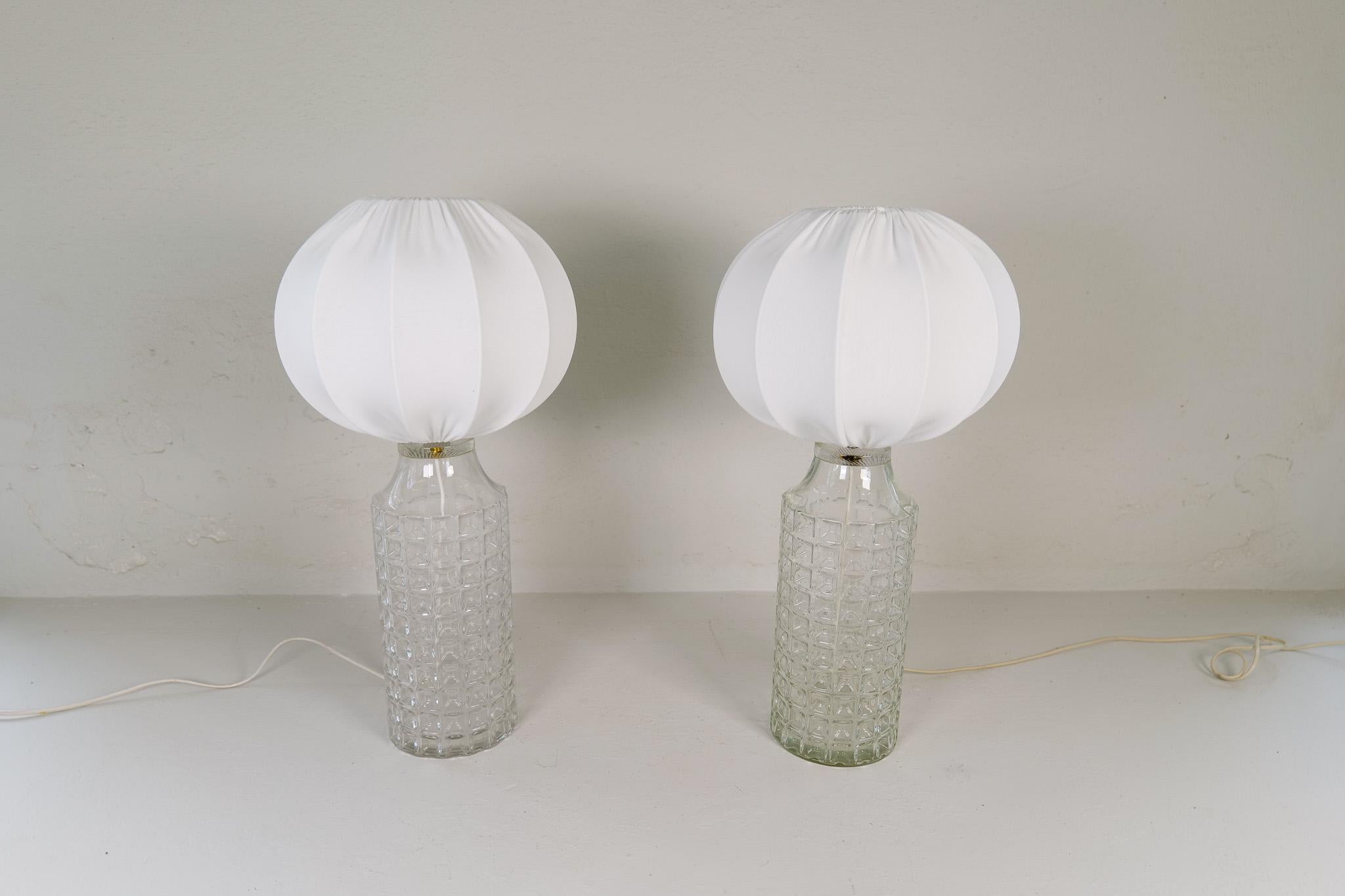 Swedish Mid-Century Modern Large Glass Table Lamps Orrefors, Sweden, 1970s For Sale