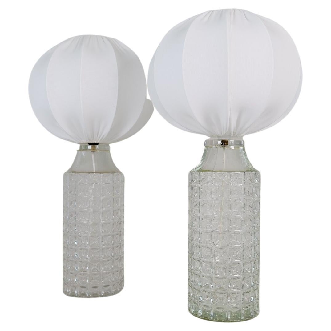 Mid-Century Modern Large Glass Table Lamps Orrefors, Sweden, 1970s For Sale