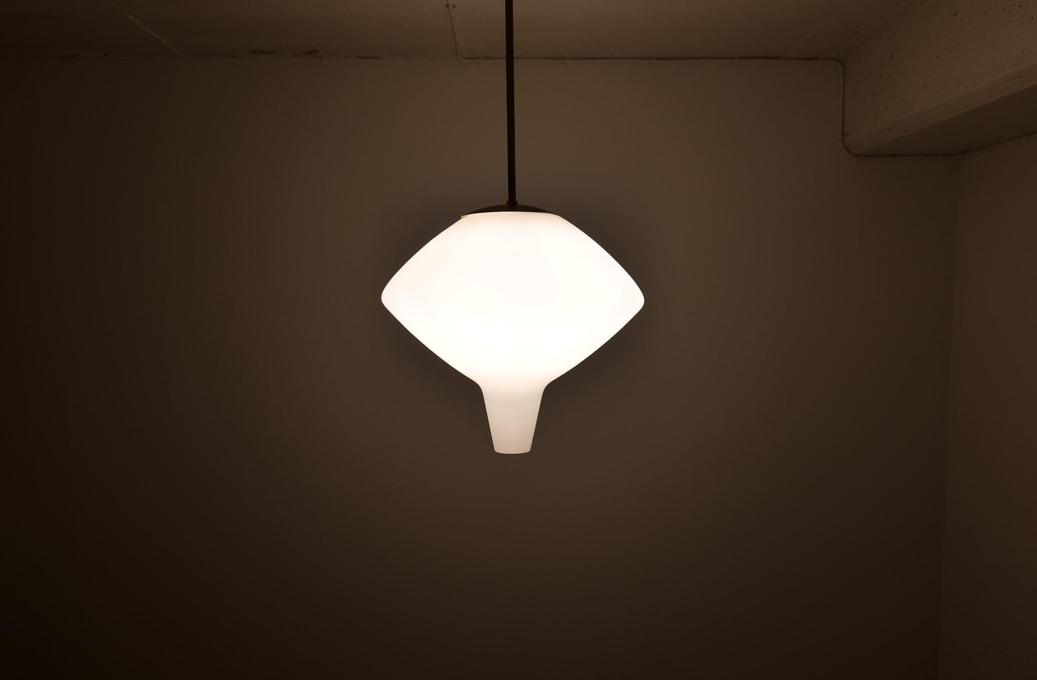 Mid-Century Modern Large Opaline / Brass Pendant ASEA Sweden, 1940s For Sale 6