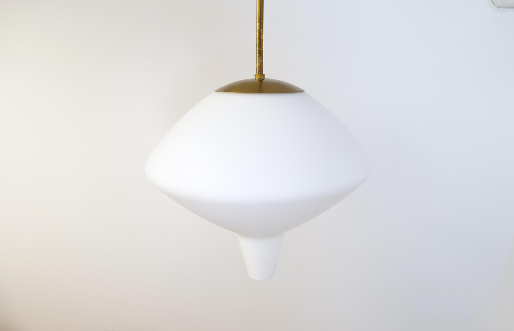 Mid-Century Modern Large Opaline / Brass Pendant ASEA Sweden, 1940s For Sale 1