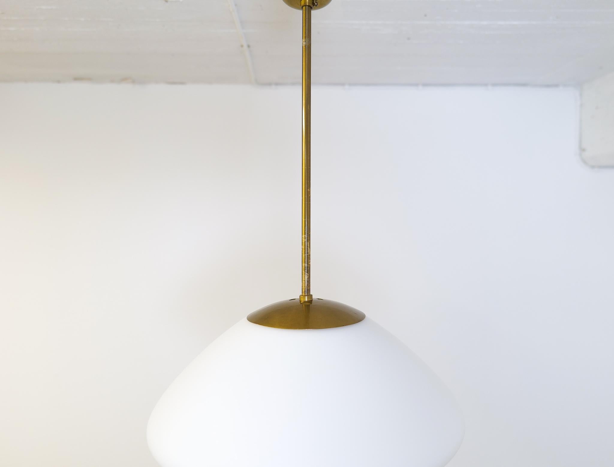 Mid-Century Modern Large Opaline / Brass Pendant ASEA Sweden, 1940s For Sale 4