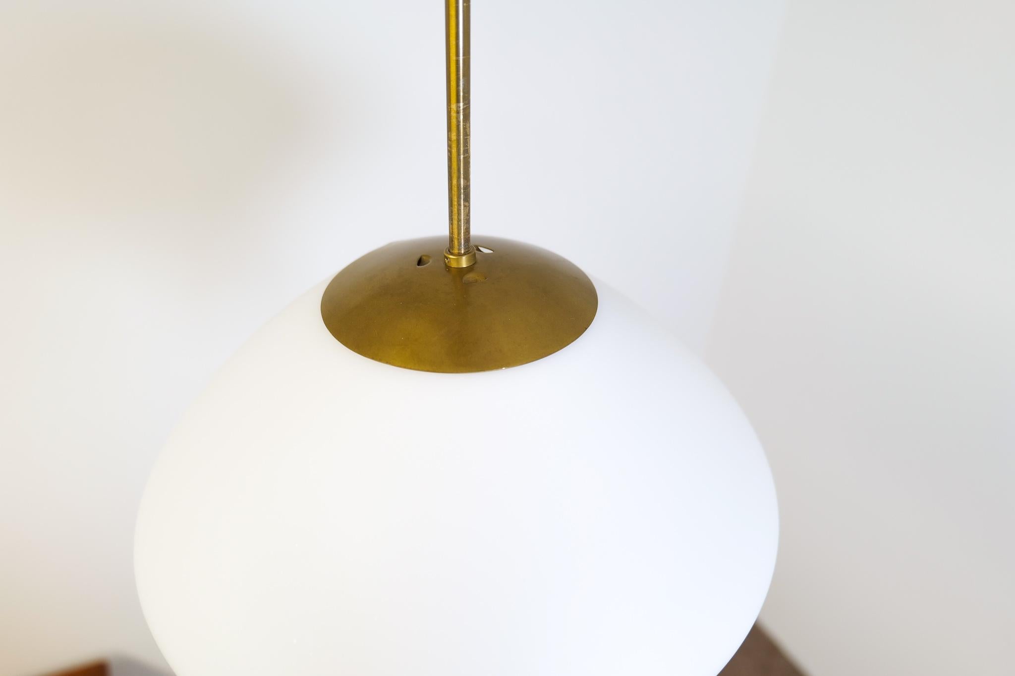 Mid-Century Modern Large Opaline / Brass Pendant ASEA Sweden, 1940s For Sale 5