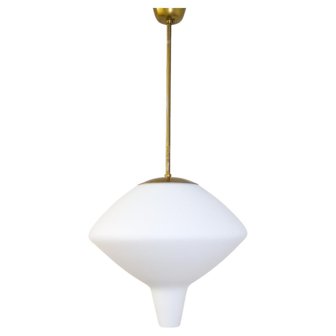 Mid-Century Modern Large Opaline / Brass Pendant ASEA Sweden, 1940s