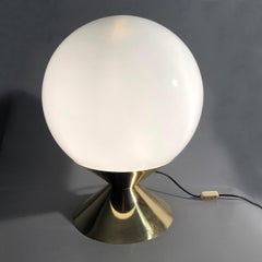 Gio Ponti Style Large Opaline Glass Globe Table Lamp, Italy, 1970s