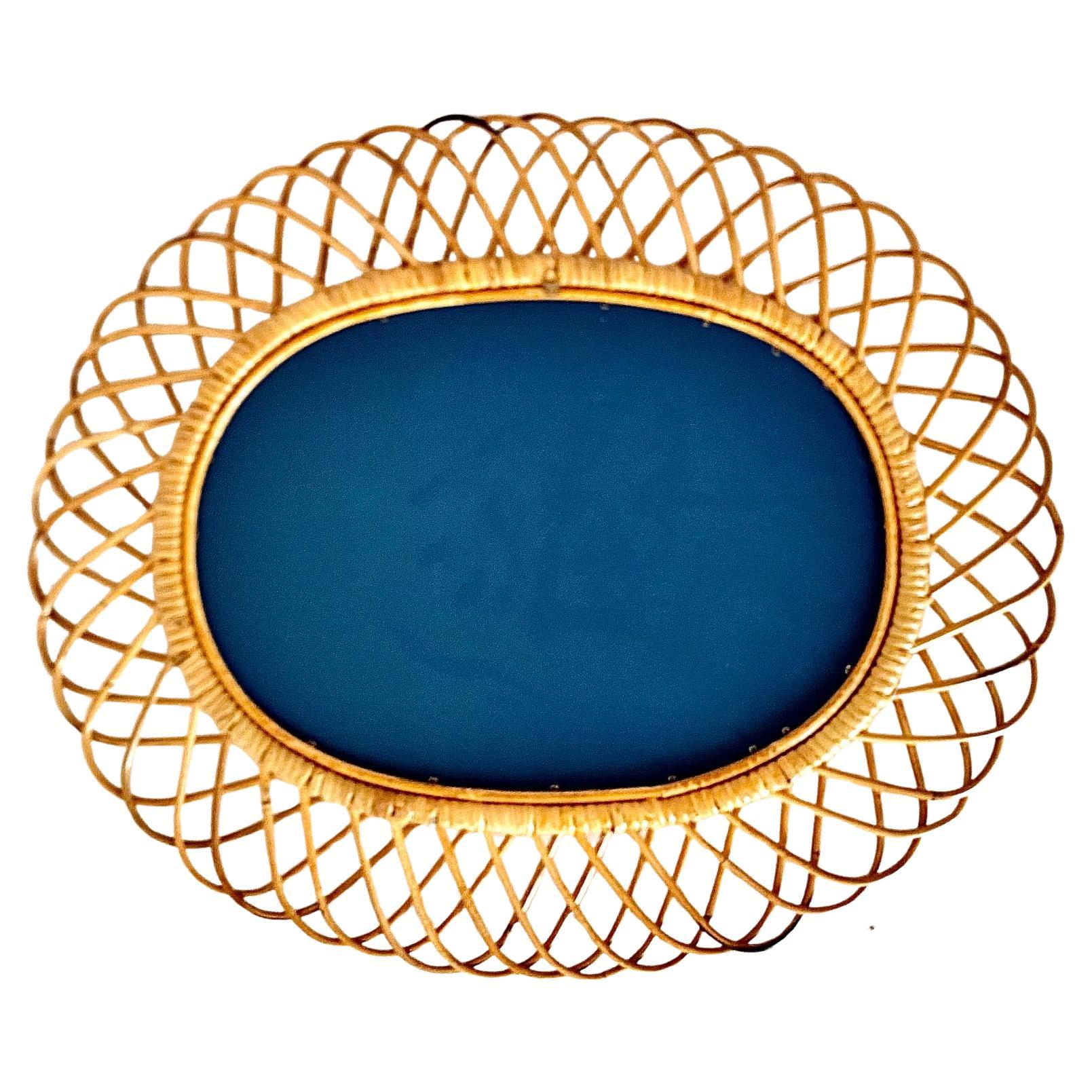 Italiano Specchio di bambù e rattan di grandi dimensioni in stile Midcentury Modern, Italia 1960 in vendita