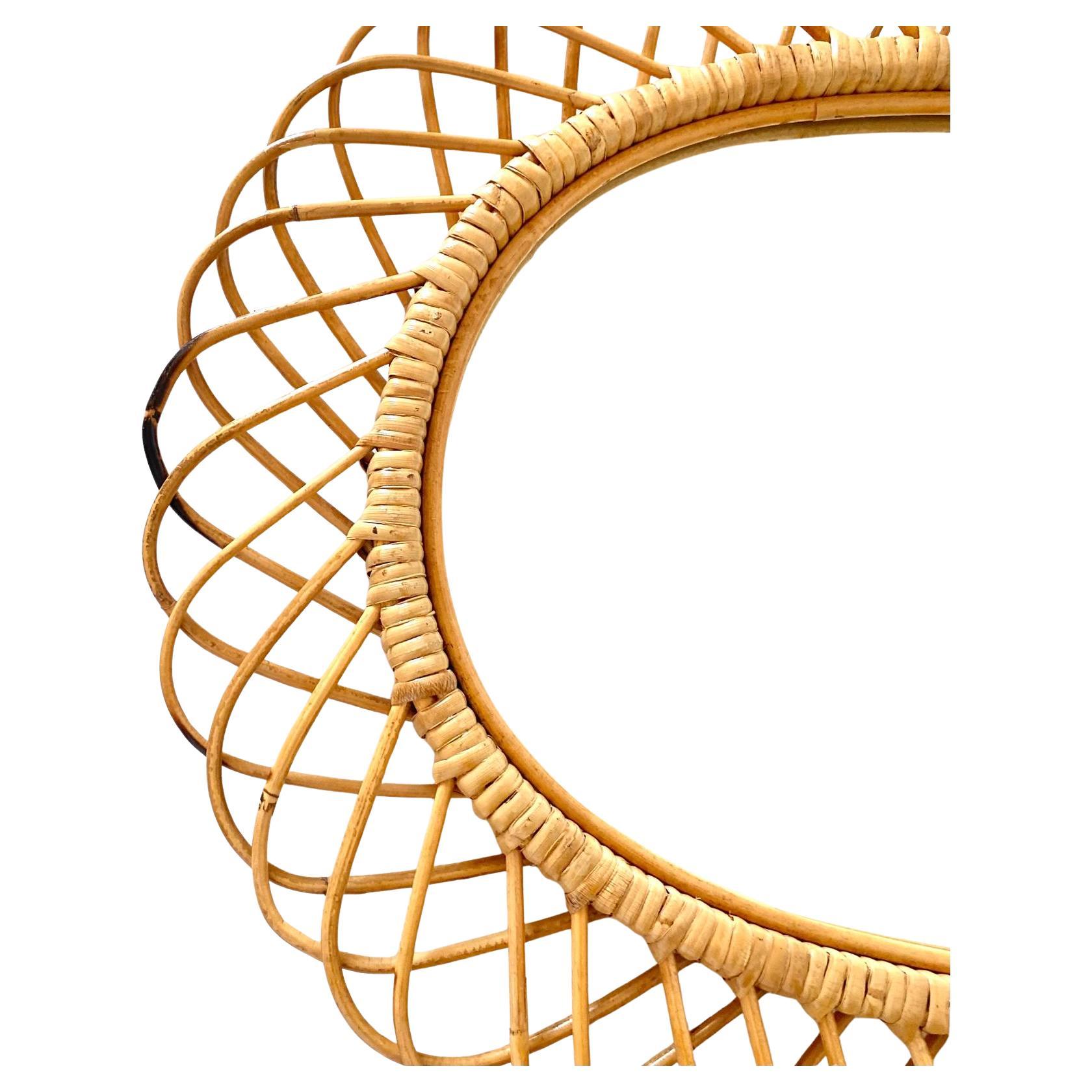 Metà XX secolo Specchio di bambù e rattan di grandi dimensioni in stile Midcentury Modern, Italia 1960 in vendita