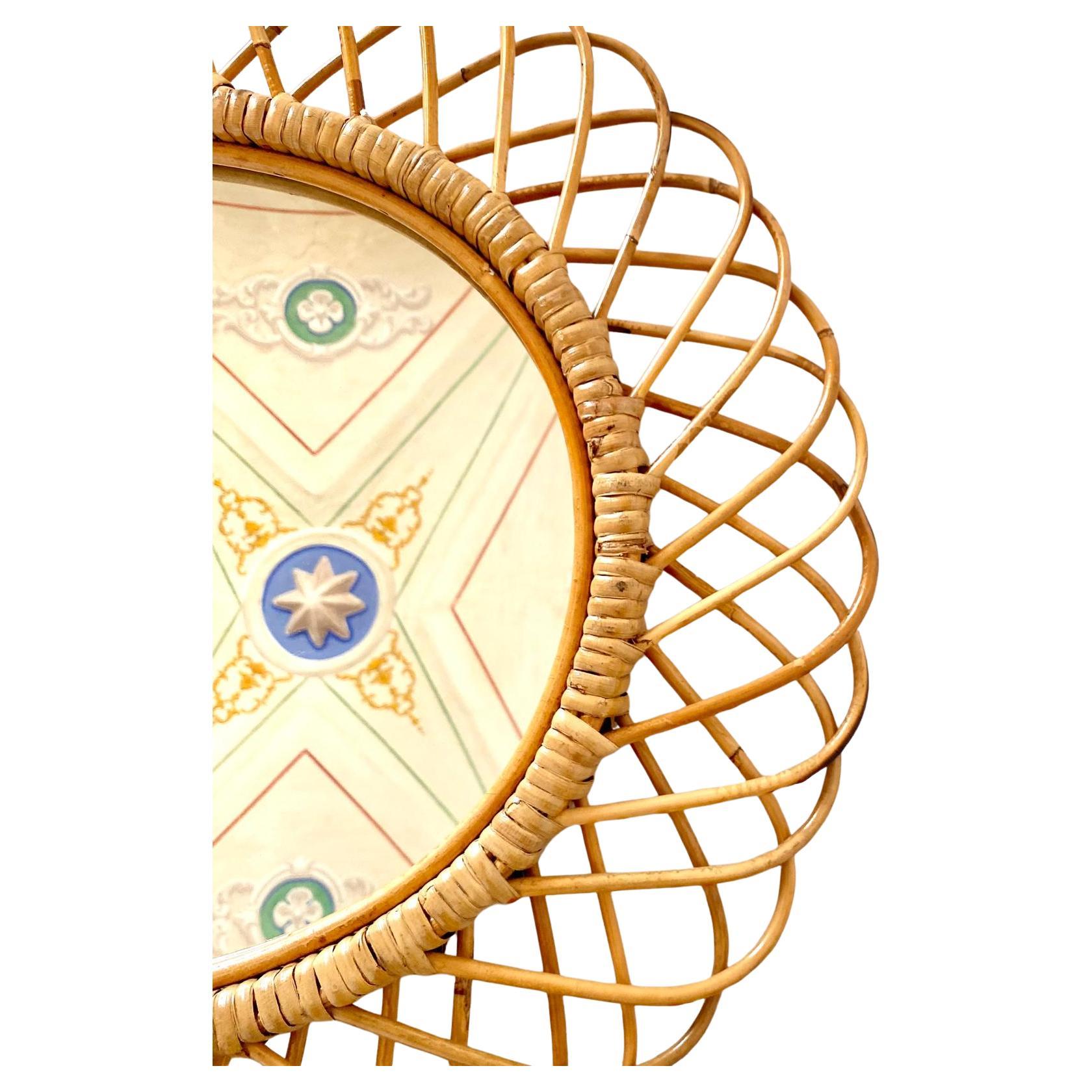 Bambù Specchio di bambù e rattan di grandi dimensioni in stile Midcentury Modern, Italia 1960 in vendita