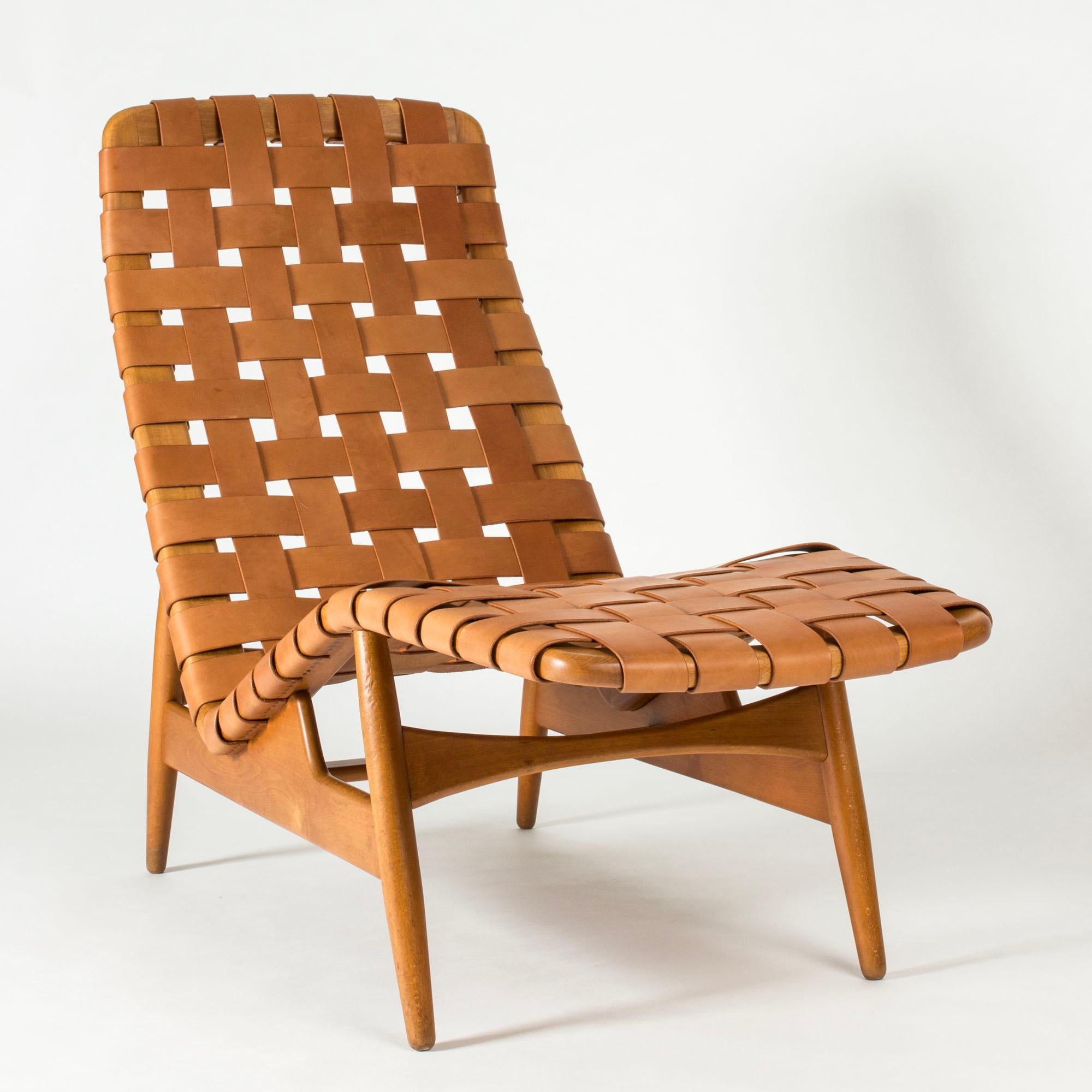 Danish Midcentury Modern Leather Chaise Lounge by Arne Vodder, Denmark, 1950s For Sale