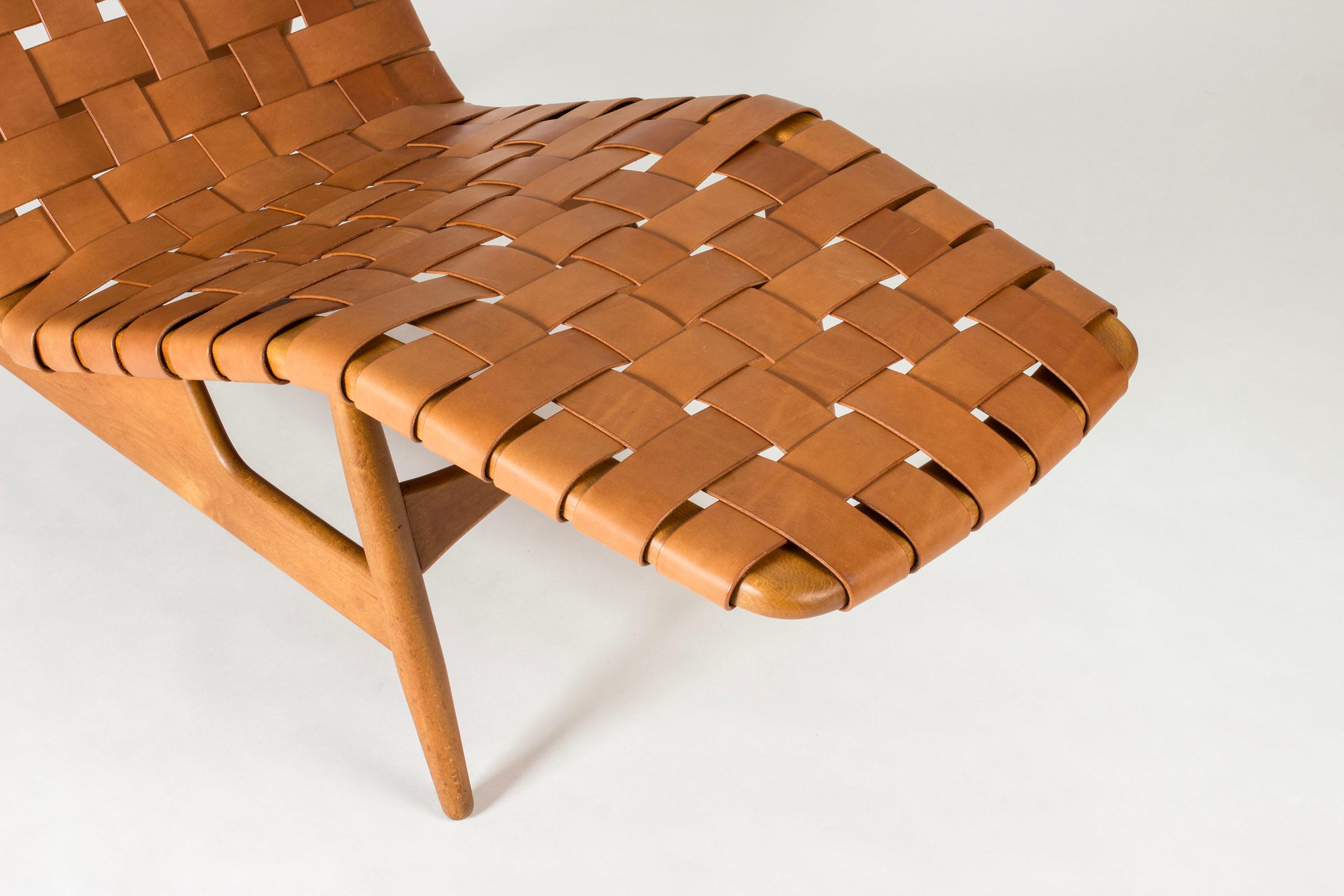 Midcentury Modern Leather Chaise Lounge by Arne Vodder, Denmark, 1950s In Good Condition For Sale In Stockholm, SE