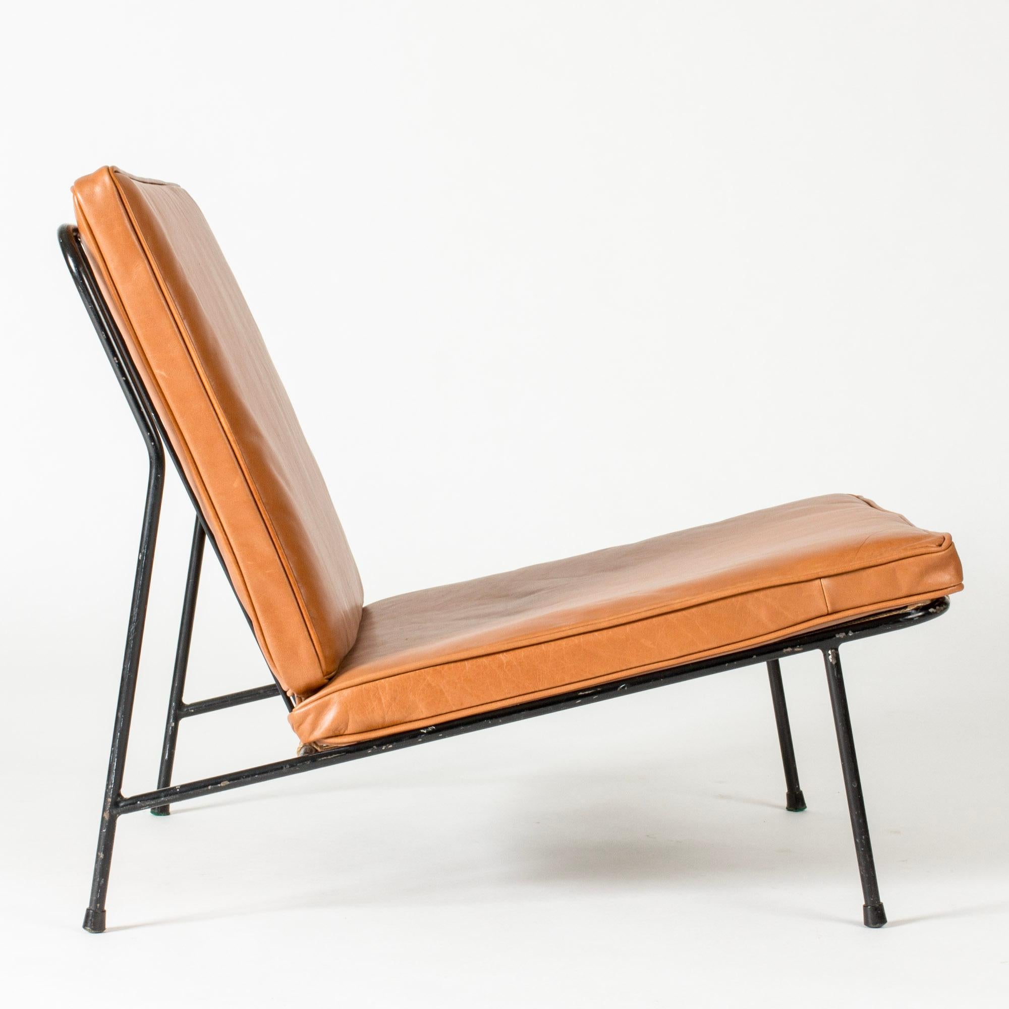 Midcentury Modern Leather Lounge Chair by Alf Svensson, Sweden, 1950s In Good Condition In Stockholm, SE