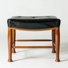 Midcentury Modern Leather Ottoman, Josef Frank, Svenskt Tenn, Sweden, 1950s