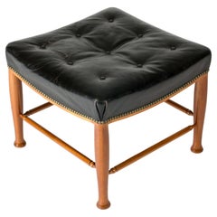 Midcentury Modern Leather Ottoman, Josef Frank, Svenskt Tenn, Sweden, 1950s