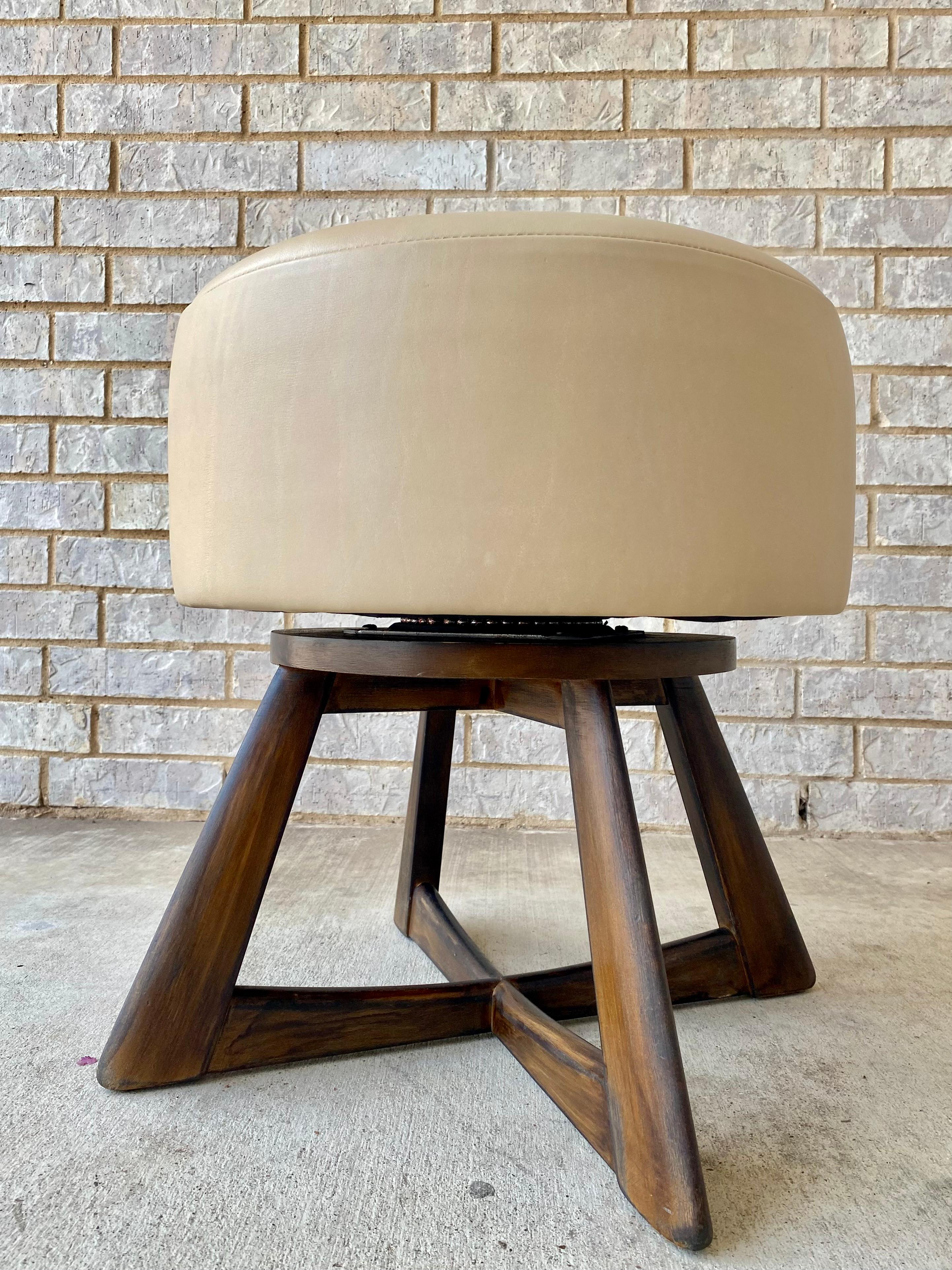 Mid-Century Modern Midcentury Modern Leather Reupholstered Heywood Wakefield Swivel Stool