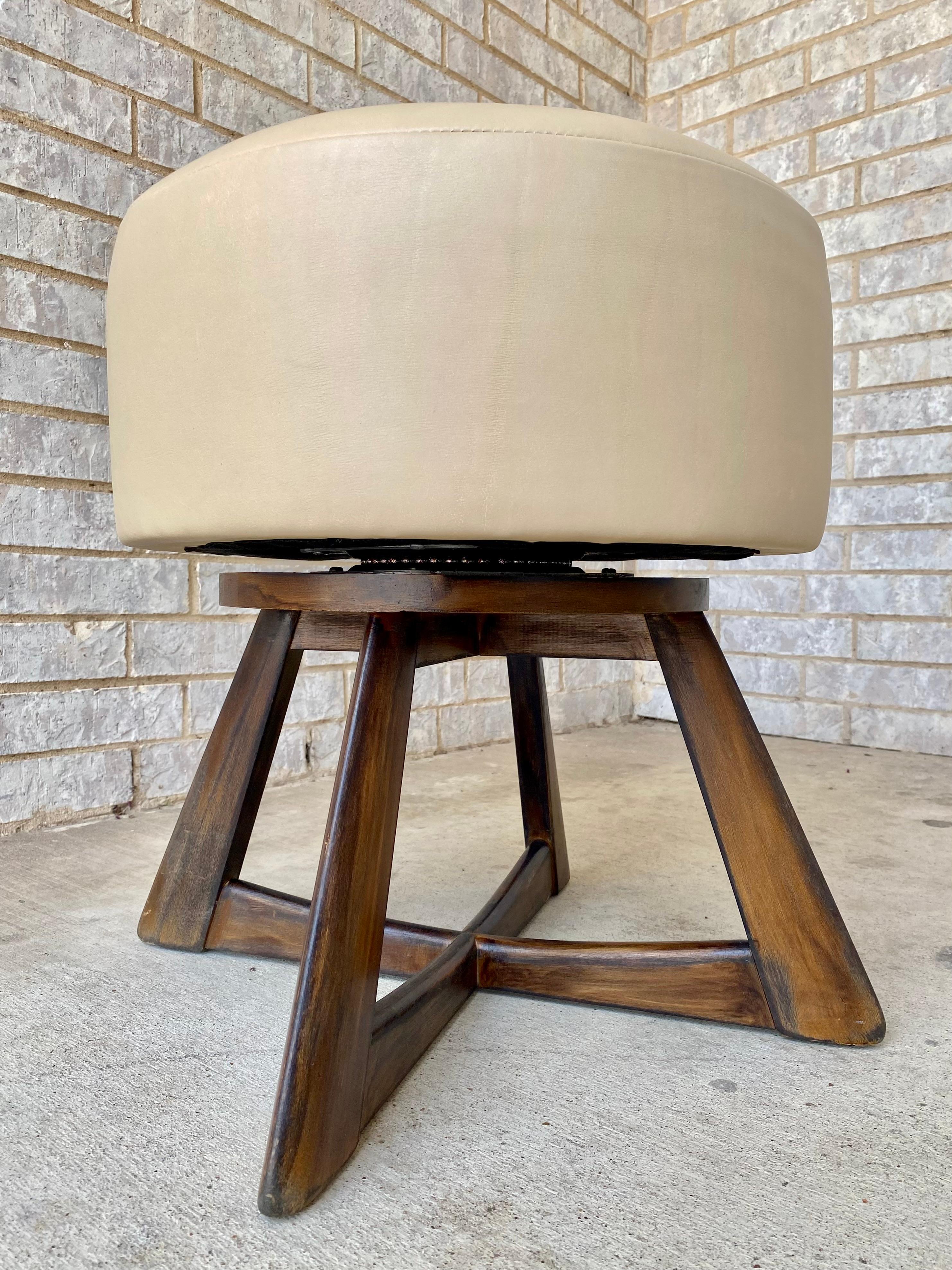 American Midcentury Modern Leather Reupholstered Heywood Wakefield Swivel Stool