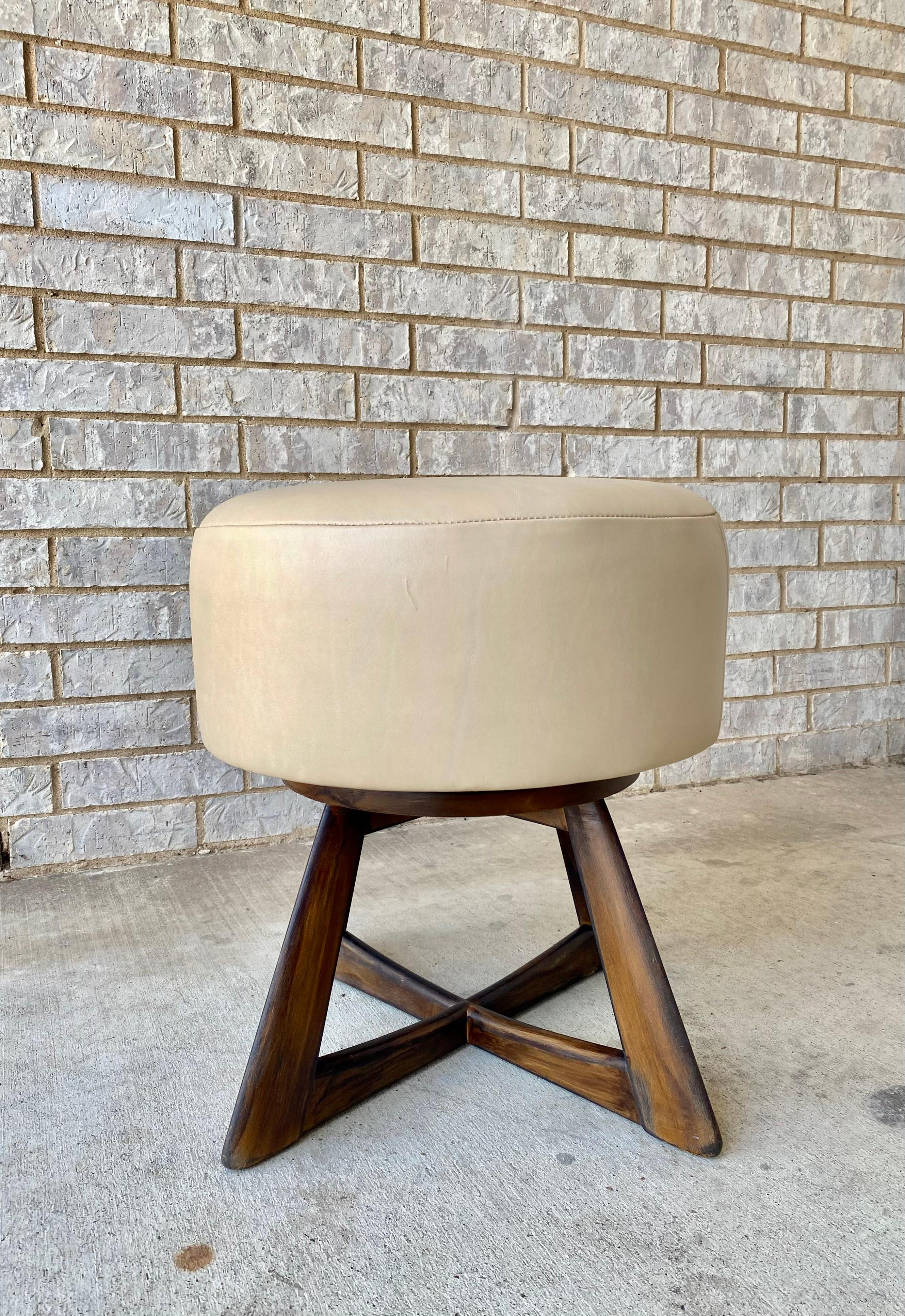 Midcentury Modern Leather Reupholstered Heywood Wakefield Swivel Stool 1