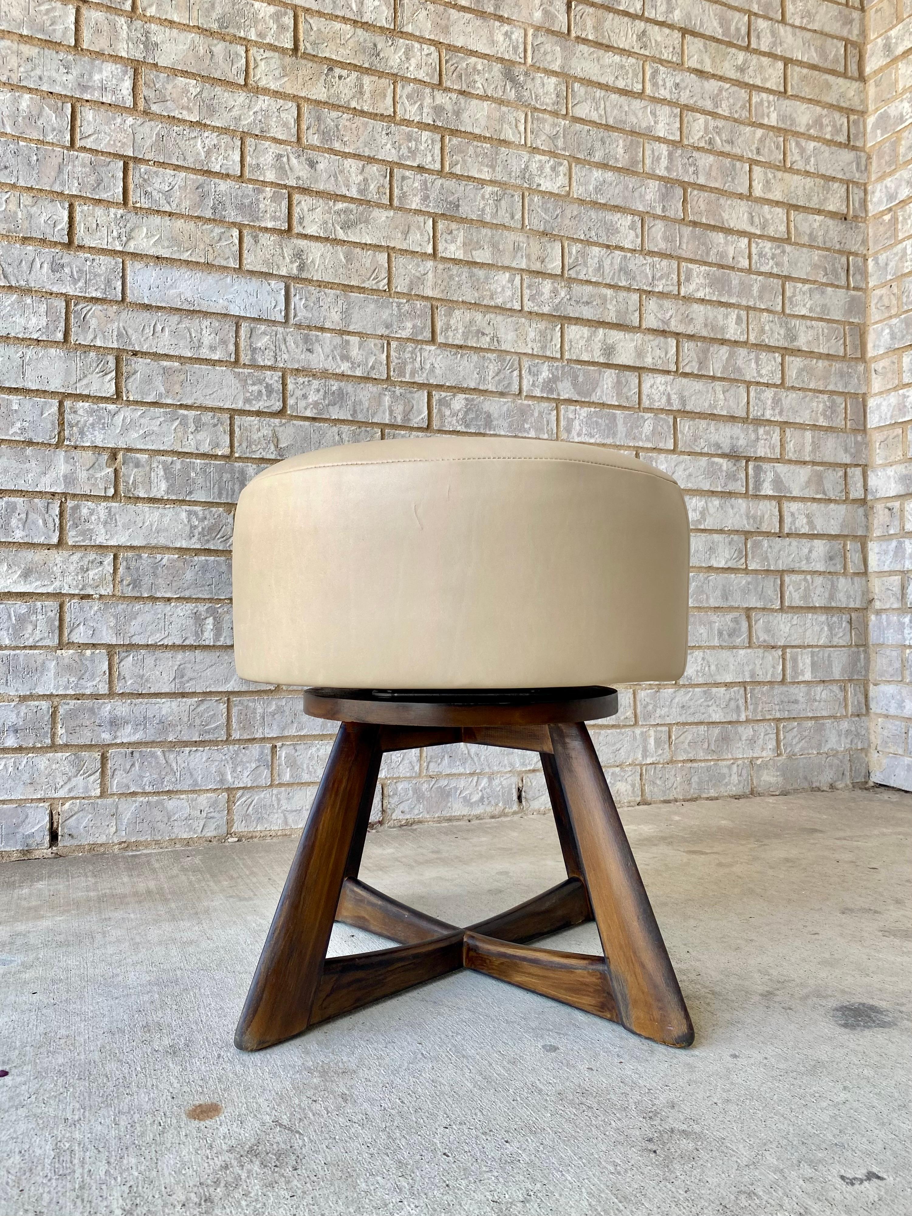 Midcentury Modern Leather Reupholstered Heywood Wakefield Swivel Stool 2