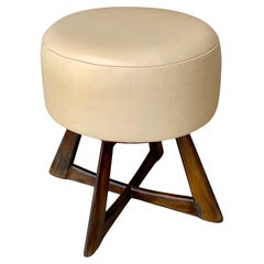 Midcentury Modern Leather Reupholstered Heywood Wakefield Swivel Stool