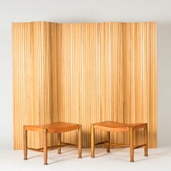 Midcentury Modern Leather Stools, Josef Frank, Svenskt Tenn, Sweden, 1950s