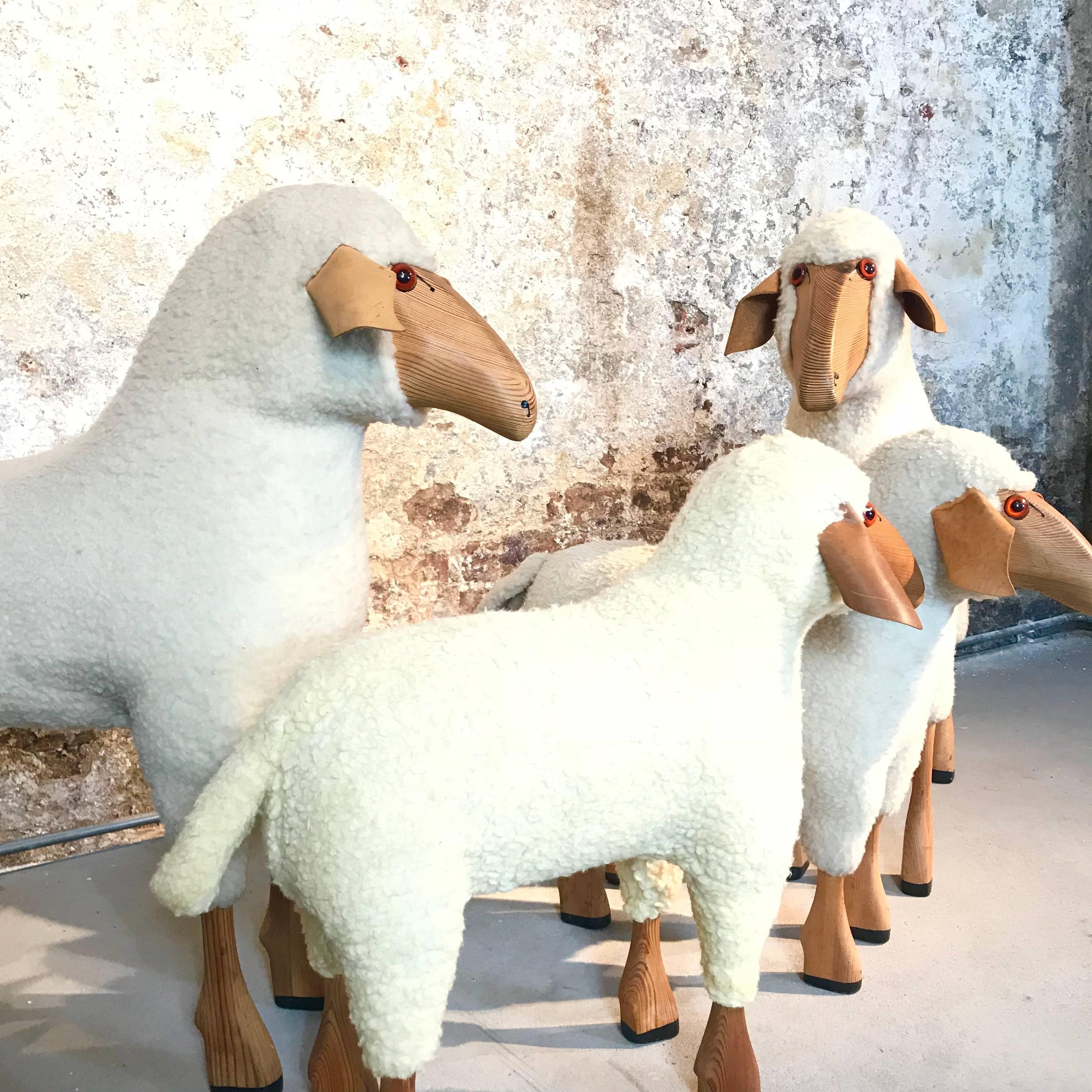 Midcentury Modern Lifesize Sheep Sculpture, Fur Stool, 1970s Germany 4