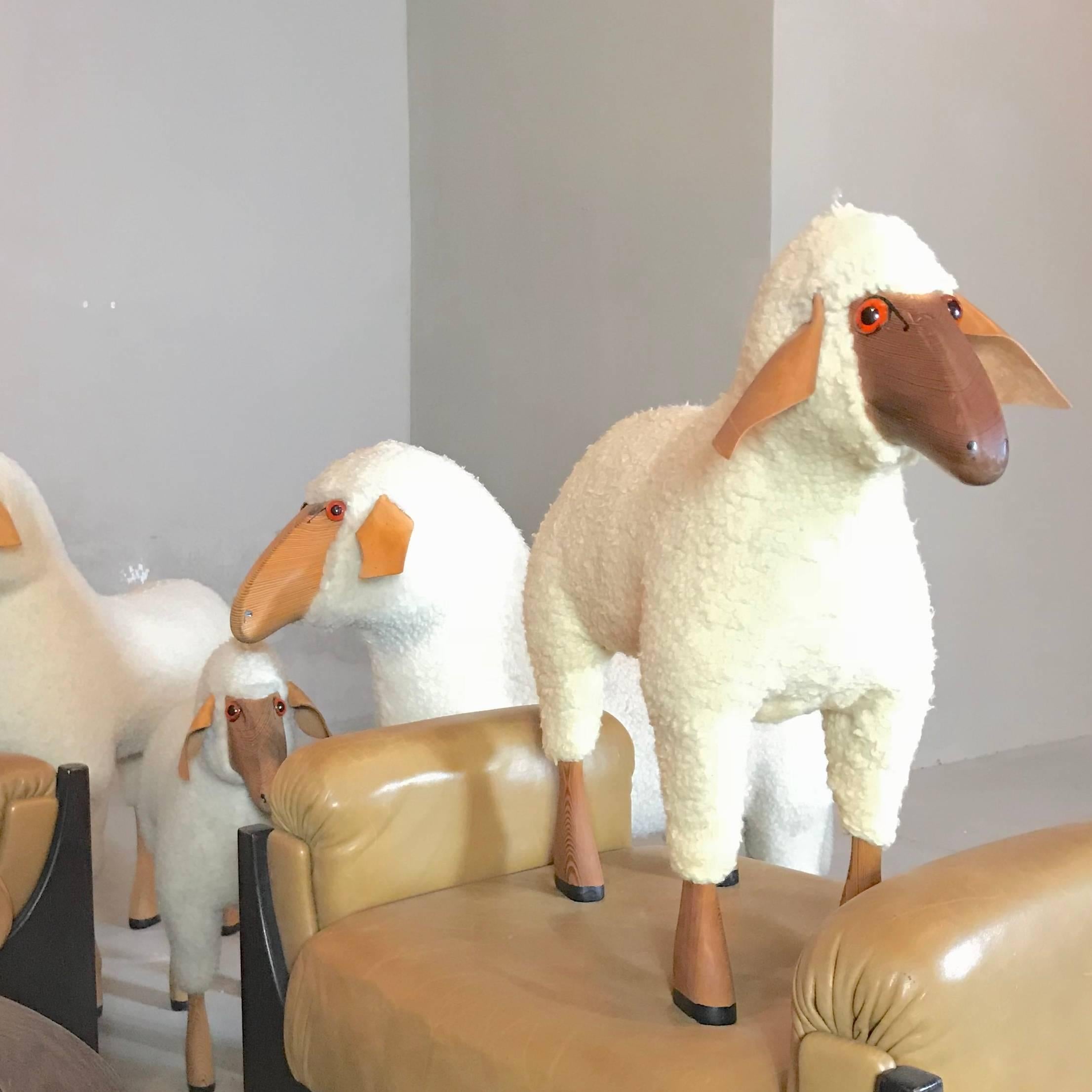 Midcentury Modern Lifesize Sheep Sculpture, Fur Stool, 1970s Germany 6