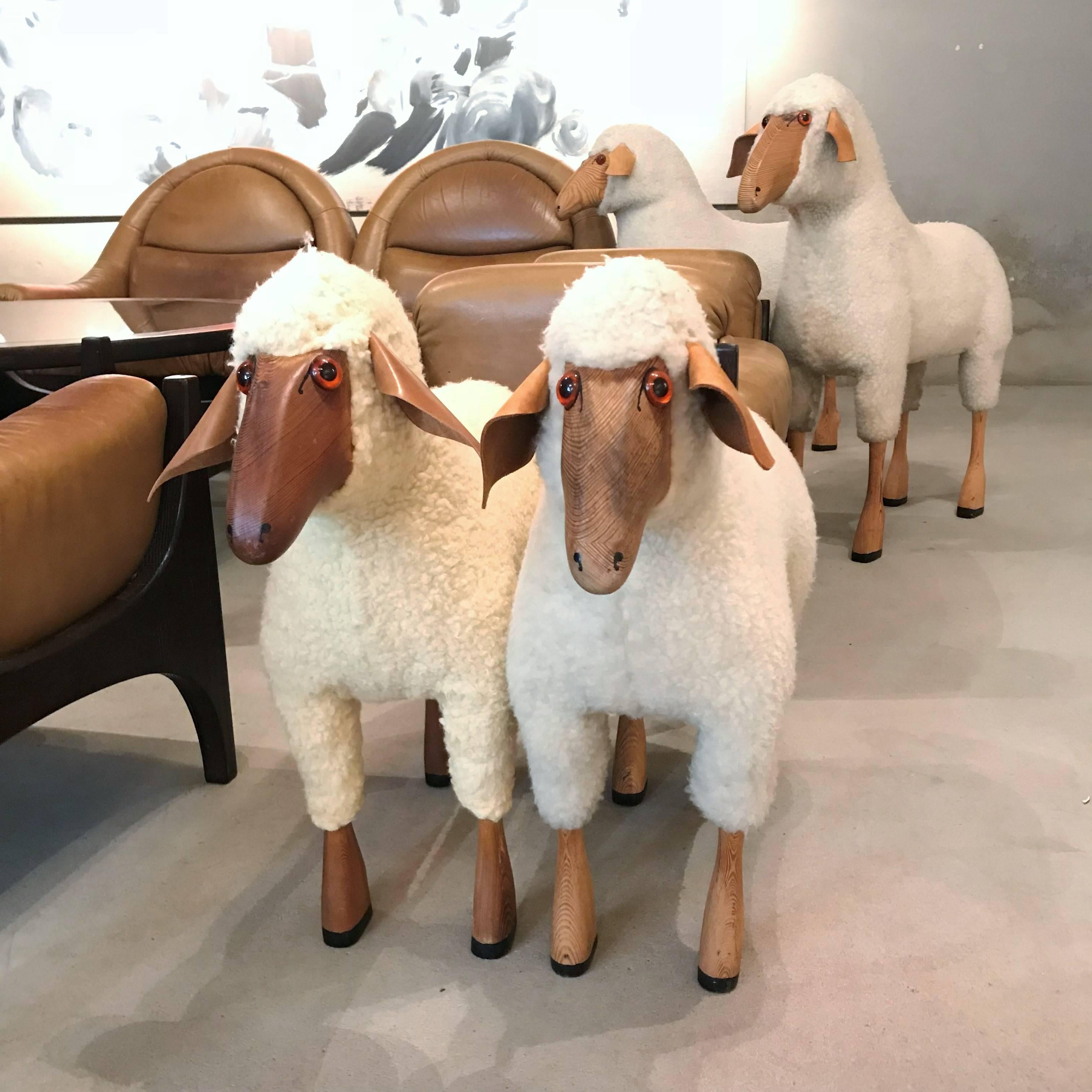 Midcentury Modern Lifesize Sheep Sculpture, Fur Stool, 1970s Germany 7