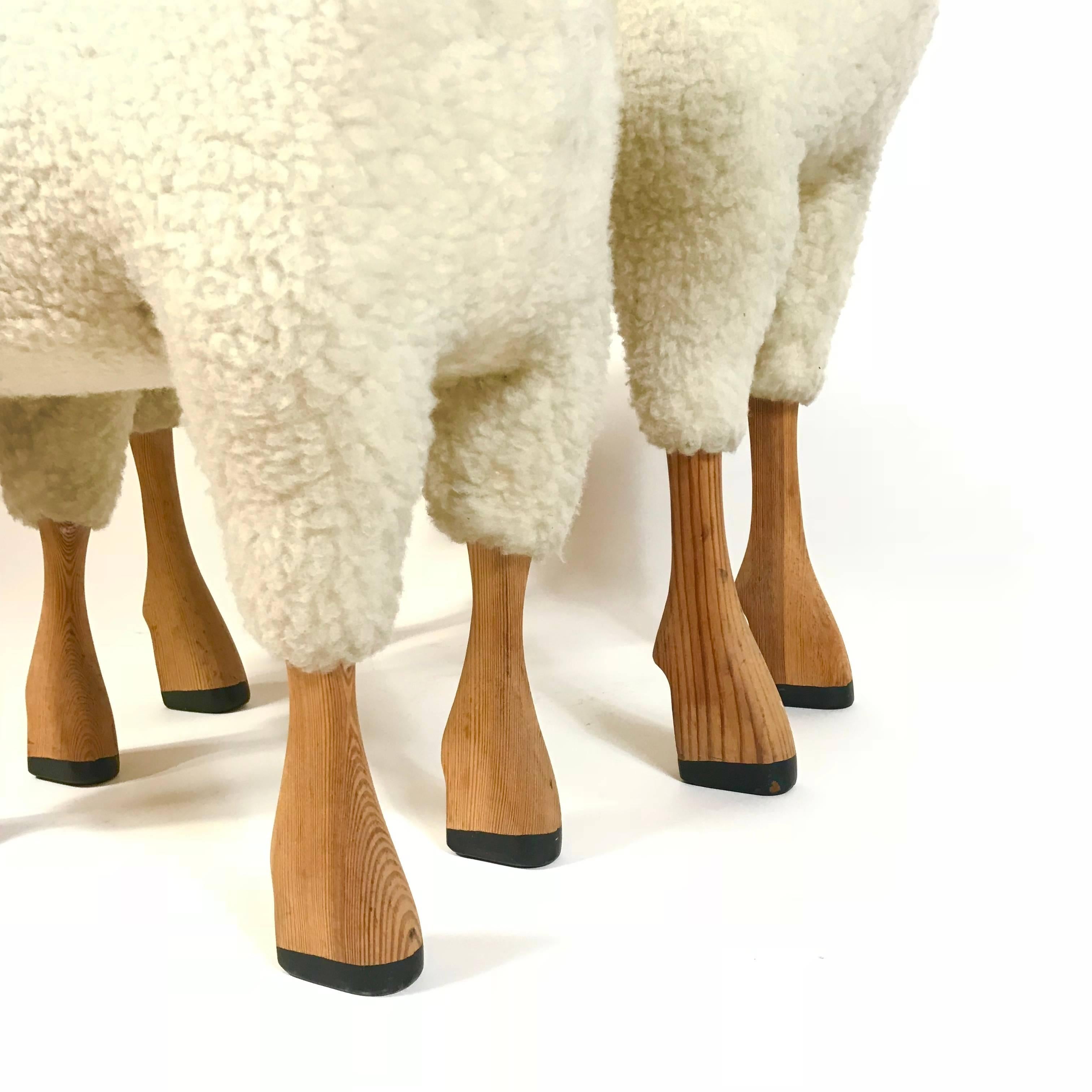 Midcentury Modern Lifesize Sheep Sculpture, Fur Stool, 1970s Germany 1