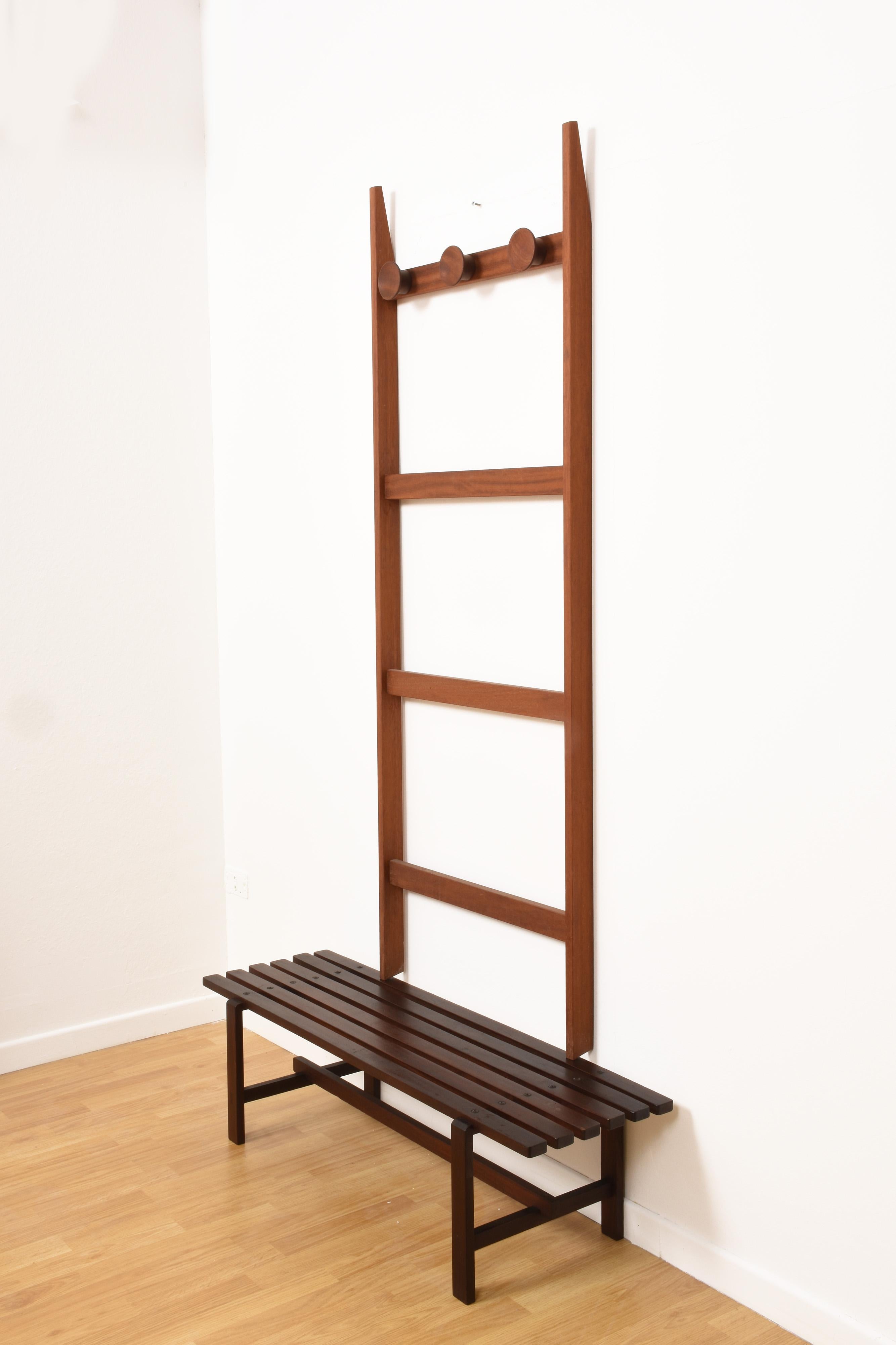 Late 20th Century Mid-Century Modern Light Brown Teak Scandinavian Coat Rack For Sale
