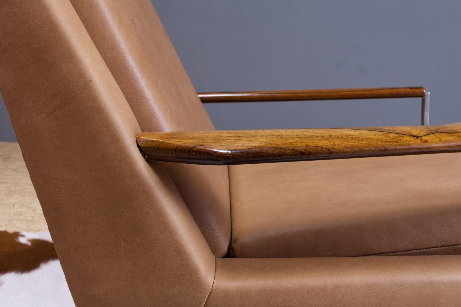 Mid-20th Century Mid-Century Modern Lounge Chair by Louis Van Teeffelen in Brown Leather, 1960s For Sale