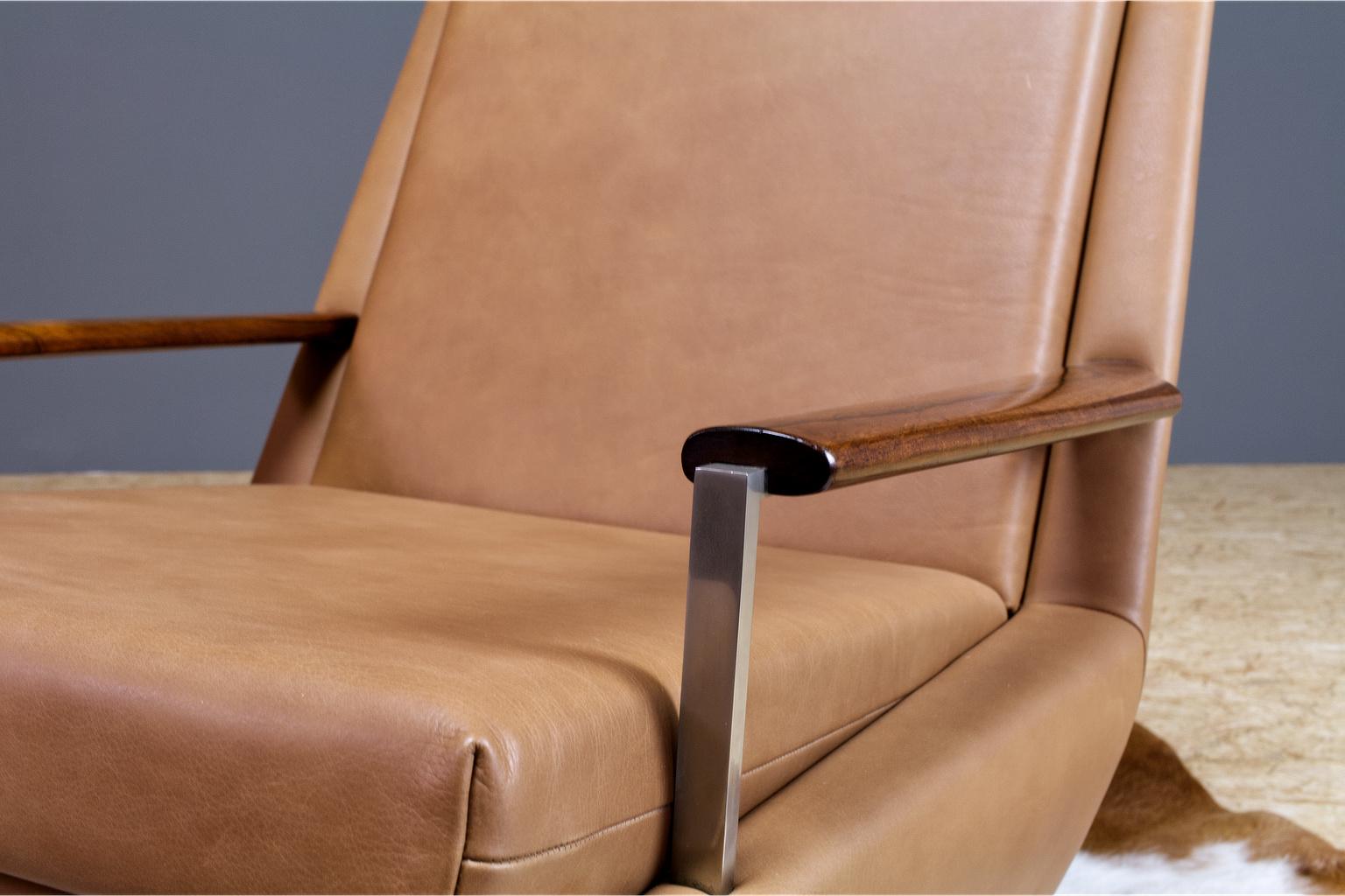 Mid-Century Modern Lounge Chair by Louis Van Teeffelen in Brown Leather, 1960s For Sale 3