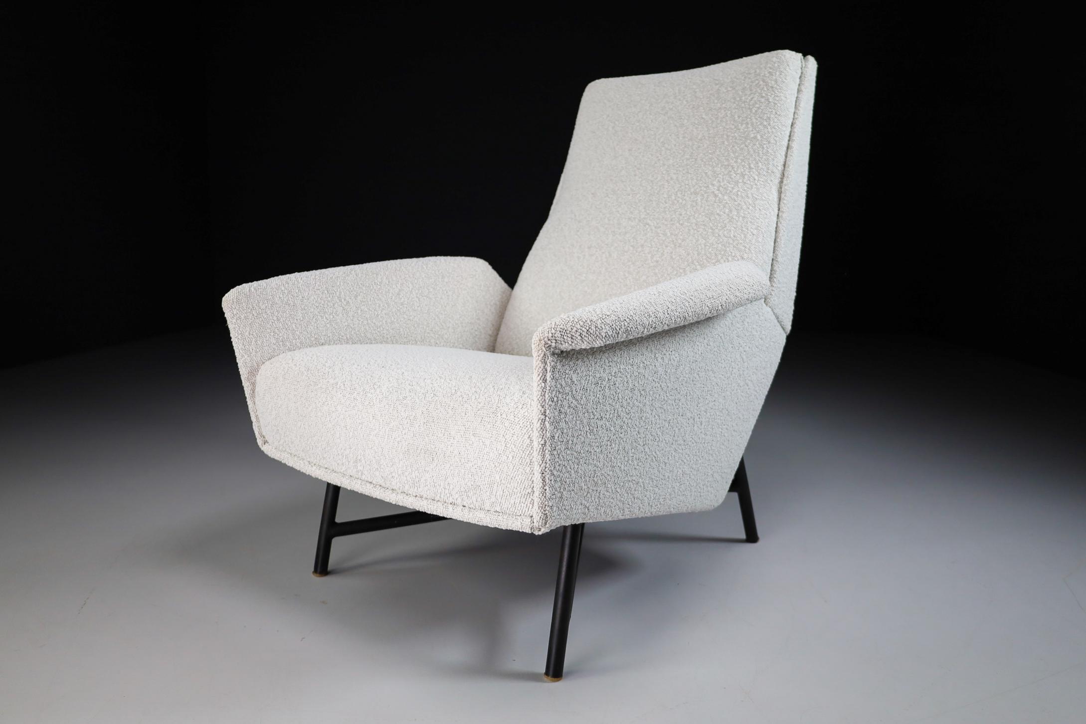 Mid-Century Modern Midcentury Modern Lounge Chair in Re Upholstered Boucle Wool by Guy Besnard 1959 For Sale