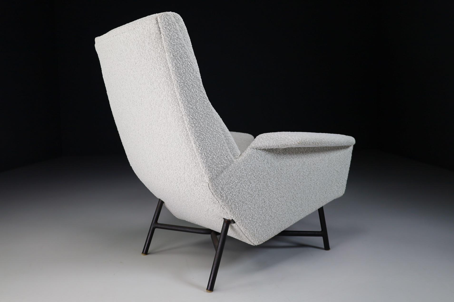 French Midcentury Modern Lounge Chair in Re Upholstered Boucle Wool by Guy Besnard 1959 For Sale