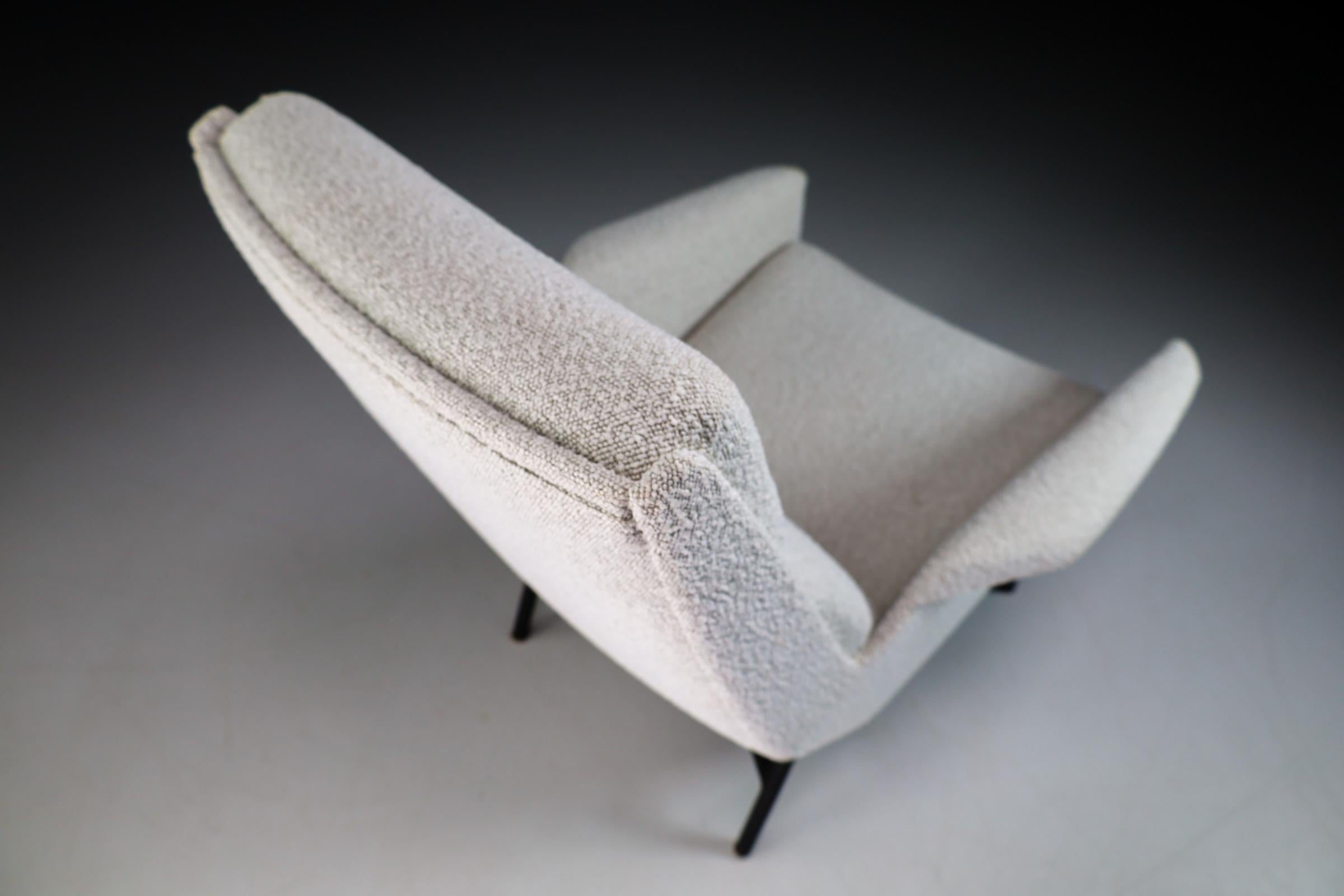 20th Century Midcentury Modern Lounge Chair in Re Upholstered Boucle Wool by Guy Besnard 1959 For Sale