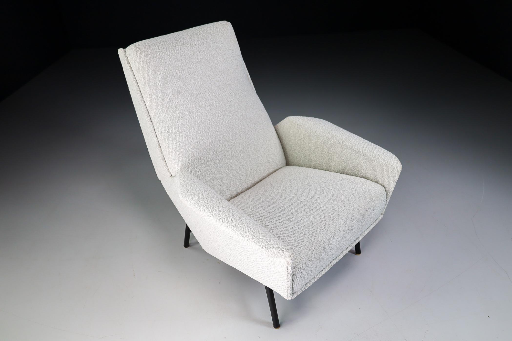 Bouclé Midcentury Modern Lounge Chair in Re Upholstered Boucle Wool by Guy Besnard 1959 For Sale