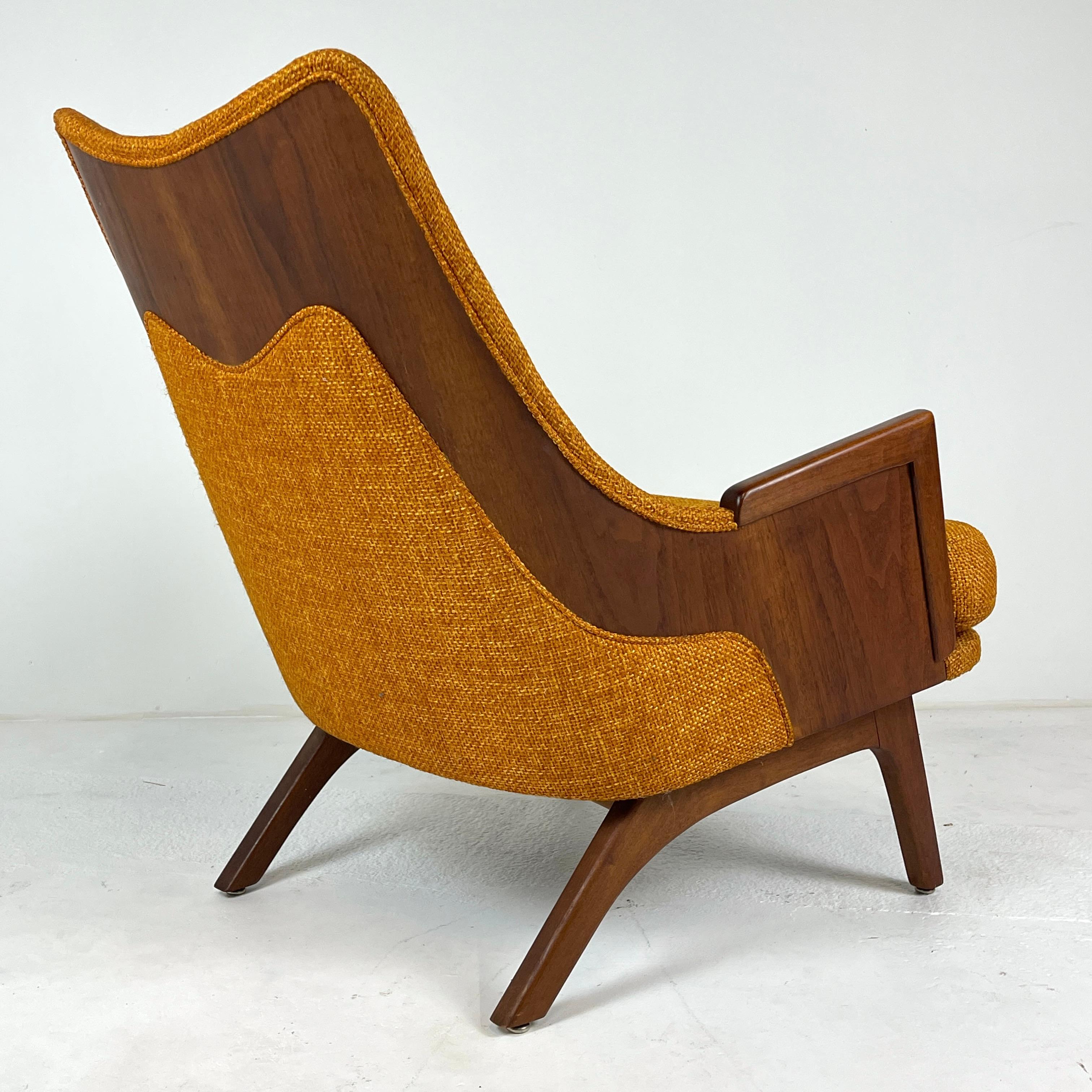 Midcentury Modern Lounge Chair w Walnut and Orange Upholstery Adrian Pearsall 4