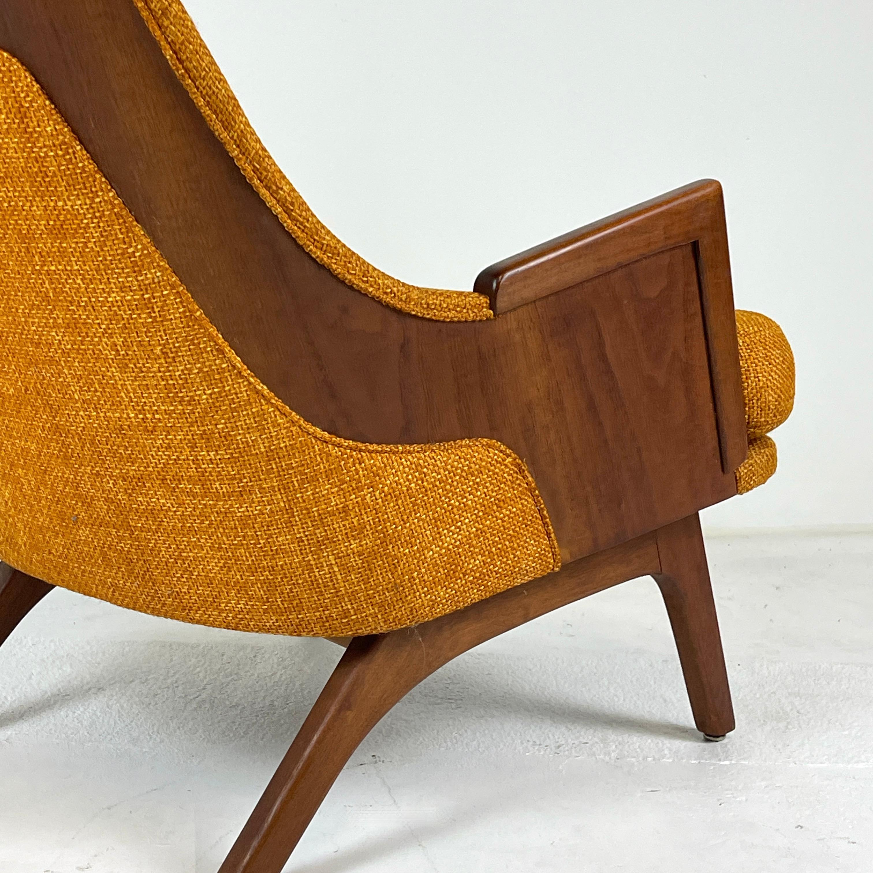 Midcentury Modern Lounge Chair w Walnut and Orange Upholstery Adrian Pearsall 5