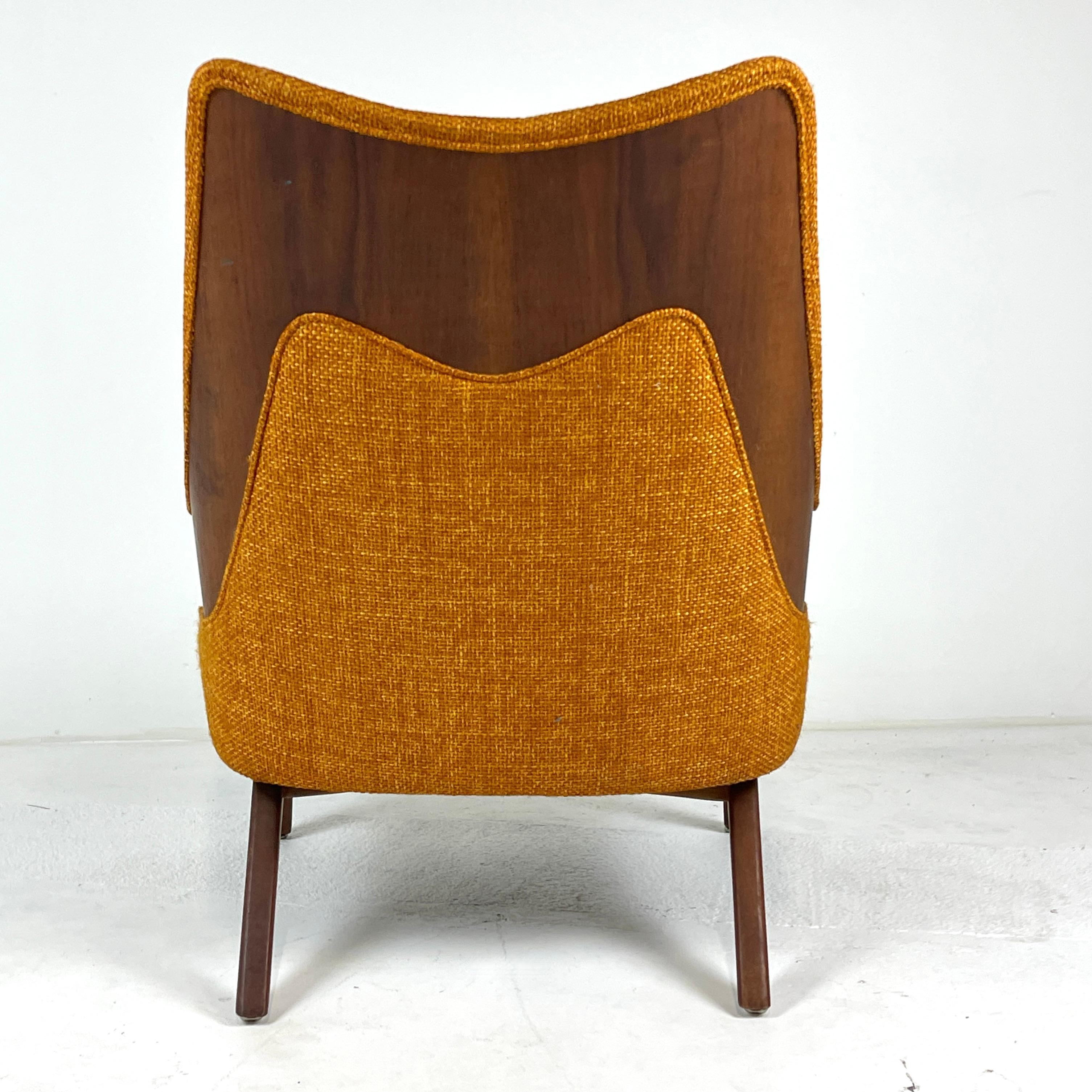 Midcentury Modern Lounge Chair w Walnut and Orange Upholstery Adrian Pearsall 7