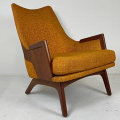 Midcentury Modern Lounge Chair w Walnut and Orange Upholstery Adrian Pearsall