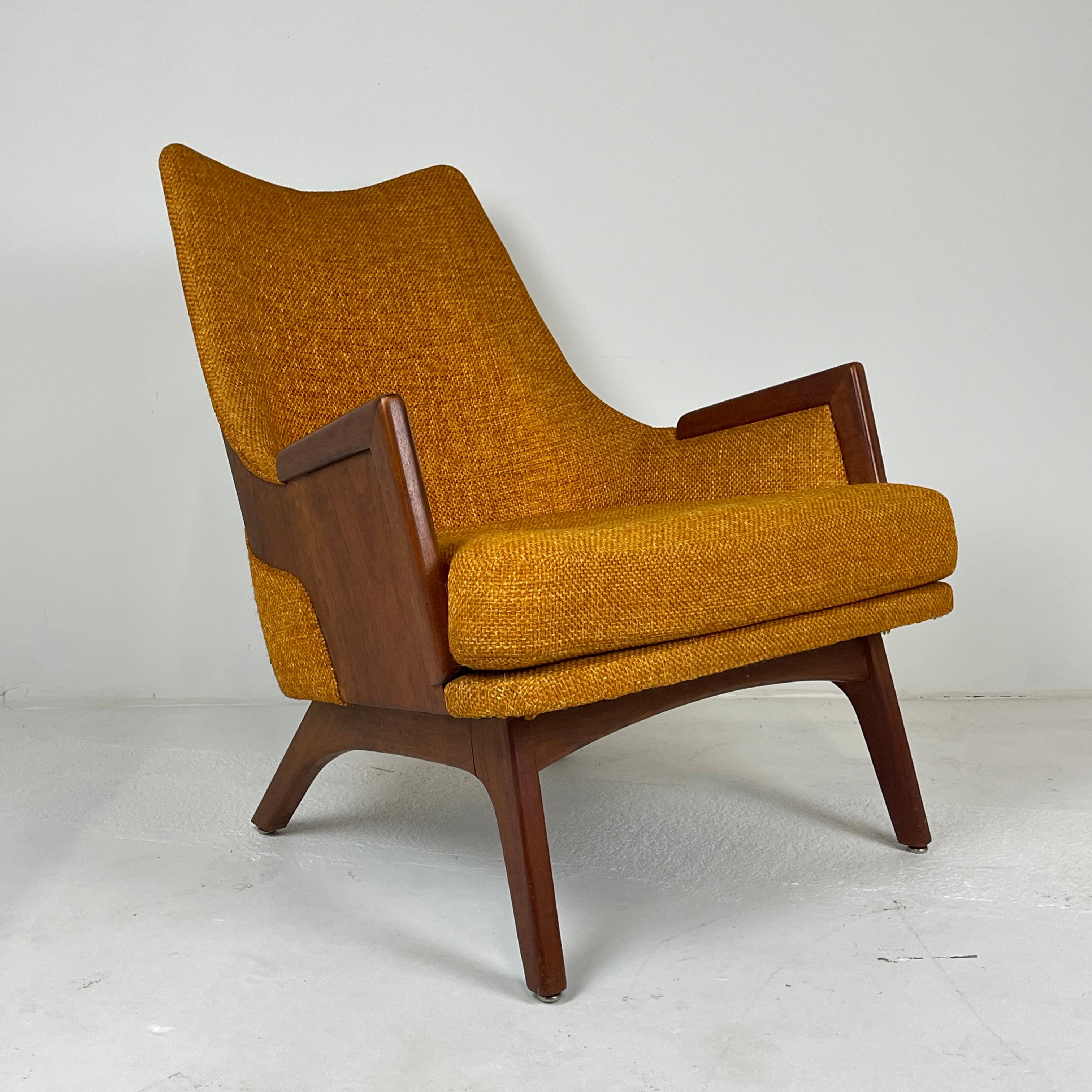 Mid-Century Modern Midcentury Modern Lounge Chair w Walnut and Orange Upholstery Adrian Pearsall