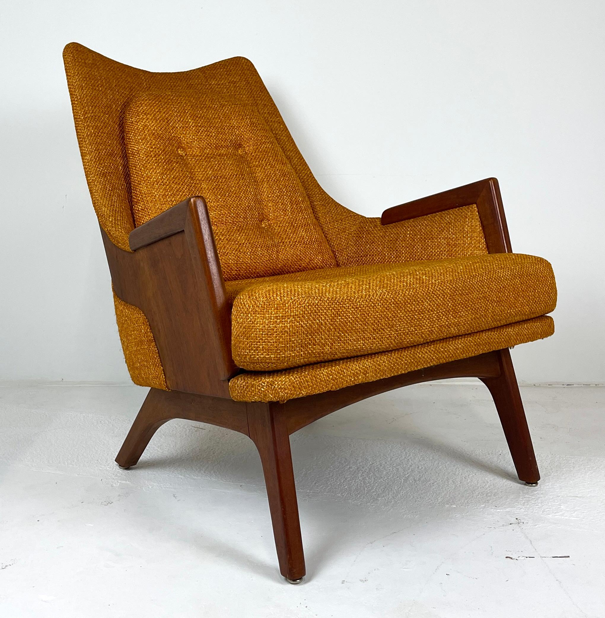 American Midcentury Modern Lounge Chair w Walnut and Orange Upholstery Adrian Pearsall