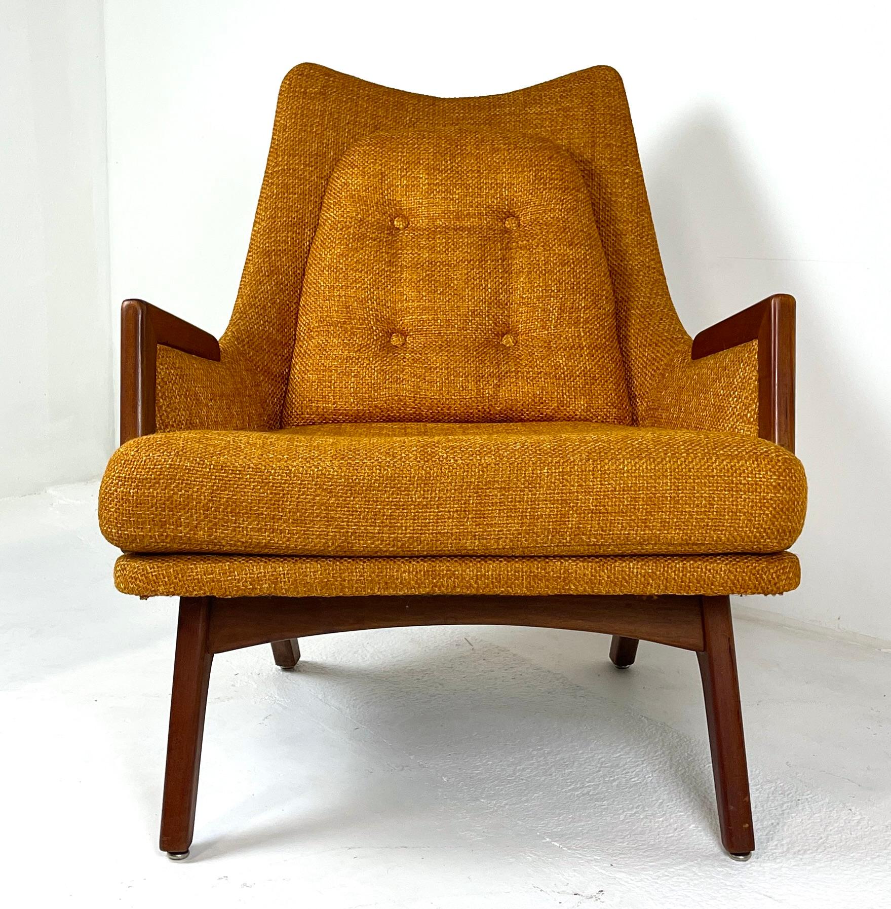 Midcentury Modern Lounge Chair w Walnut and Orange Upholstery Adrian Pearsall In Good Condition In Hudson, NY