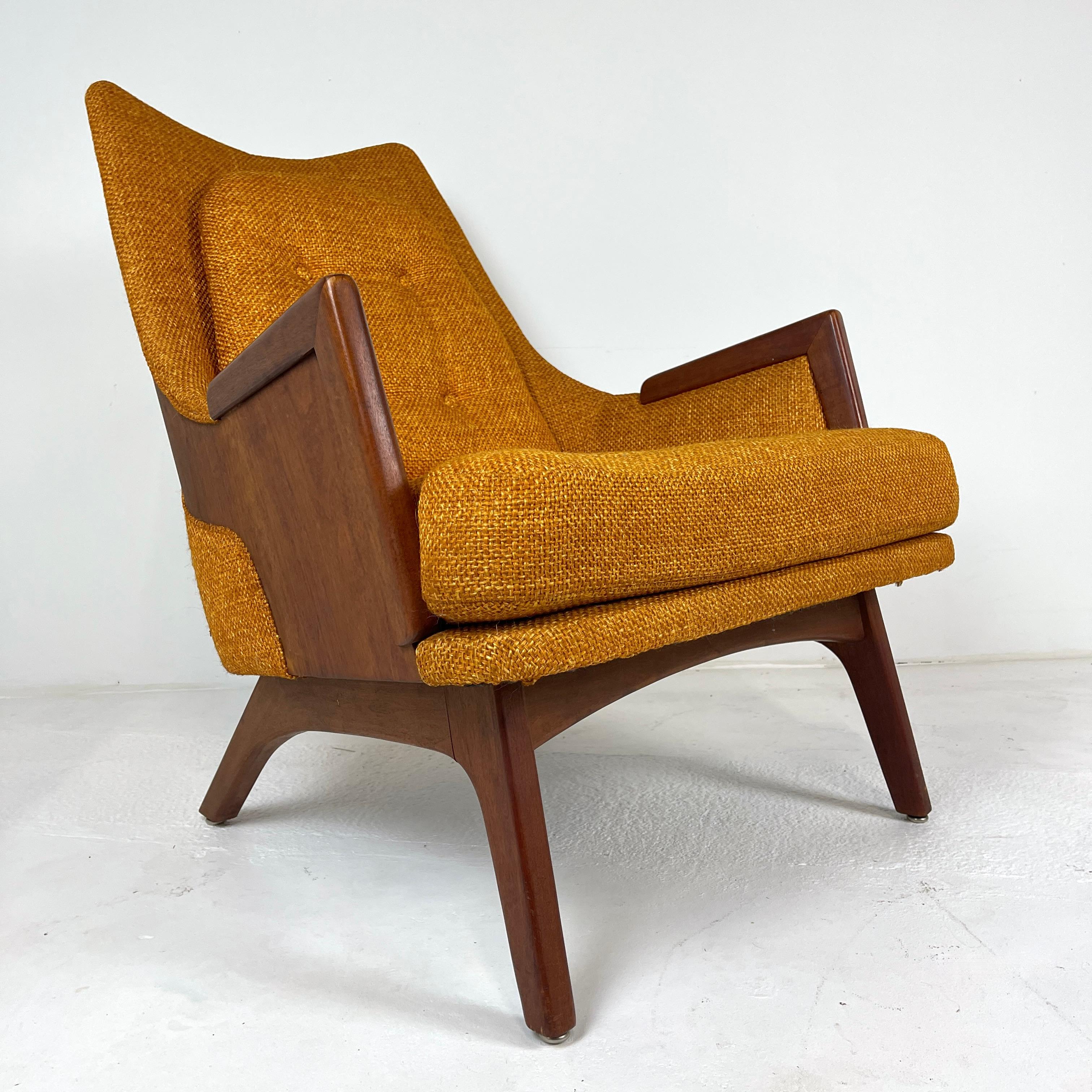 20th Century Midcentury Modern Lounge Chair w Walnut and Orange Upholstery Adrian Pearsall