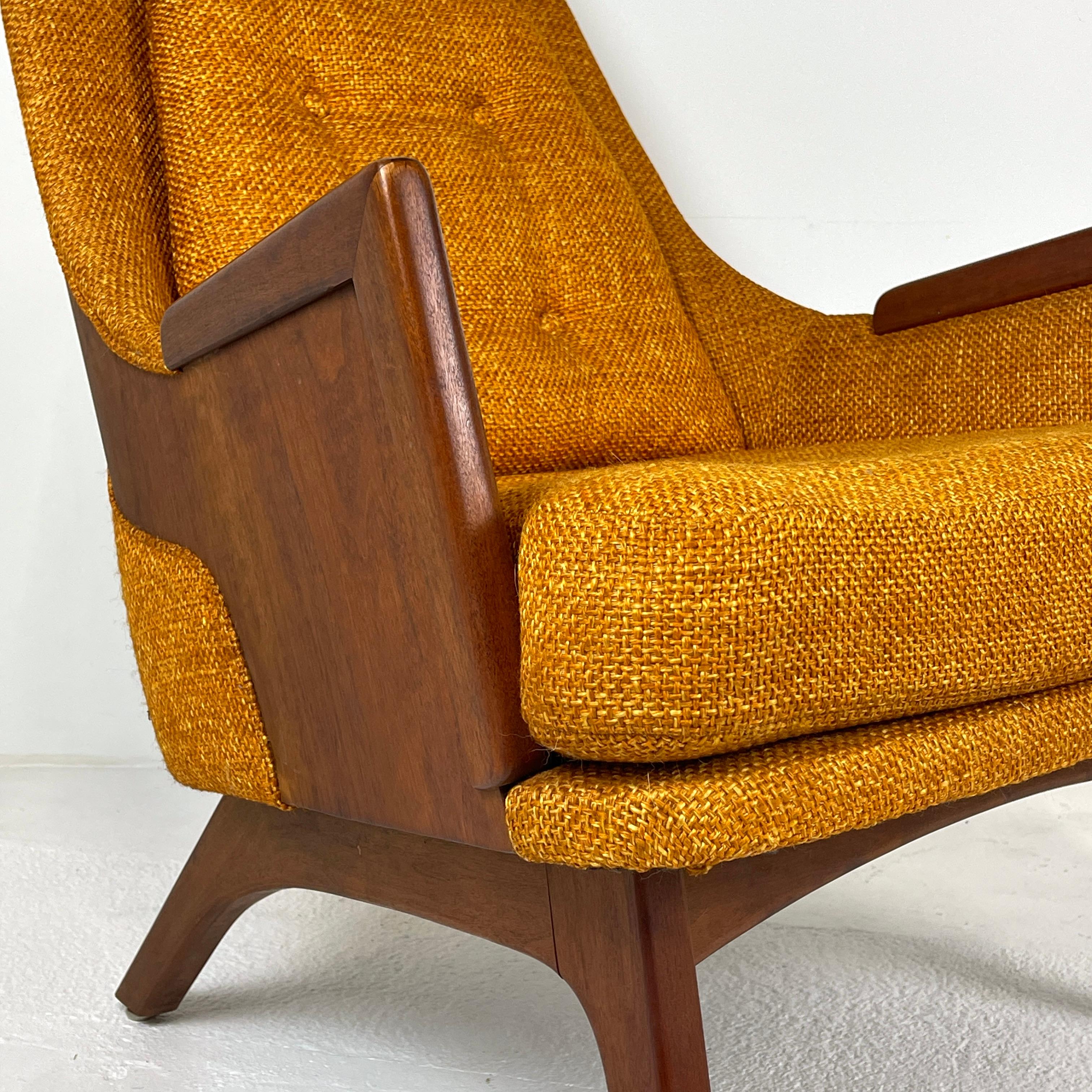 Midcentury Modern Lounge Chair w Walnut and Orange Upholstery Adrian Pearsall 1