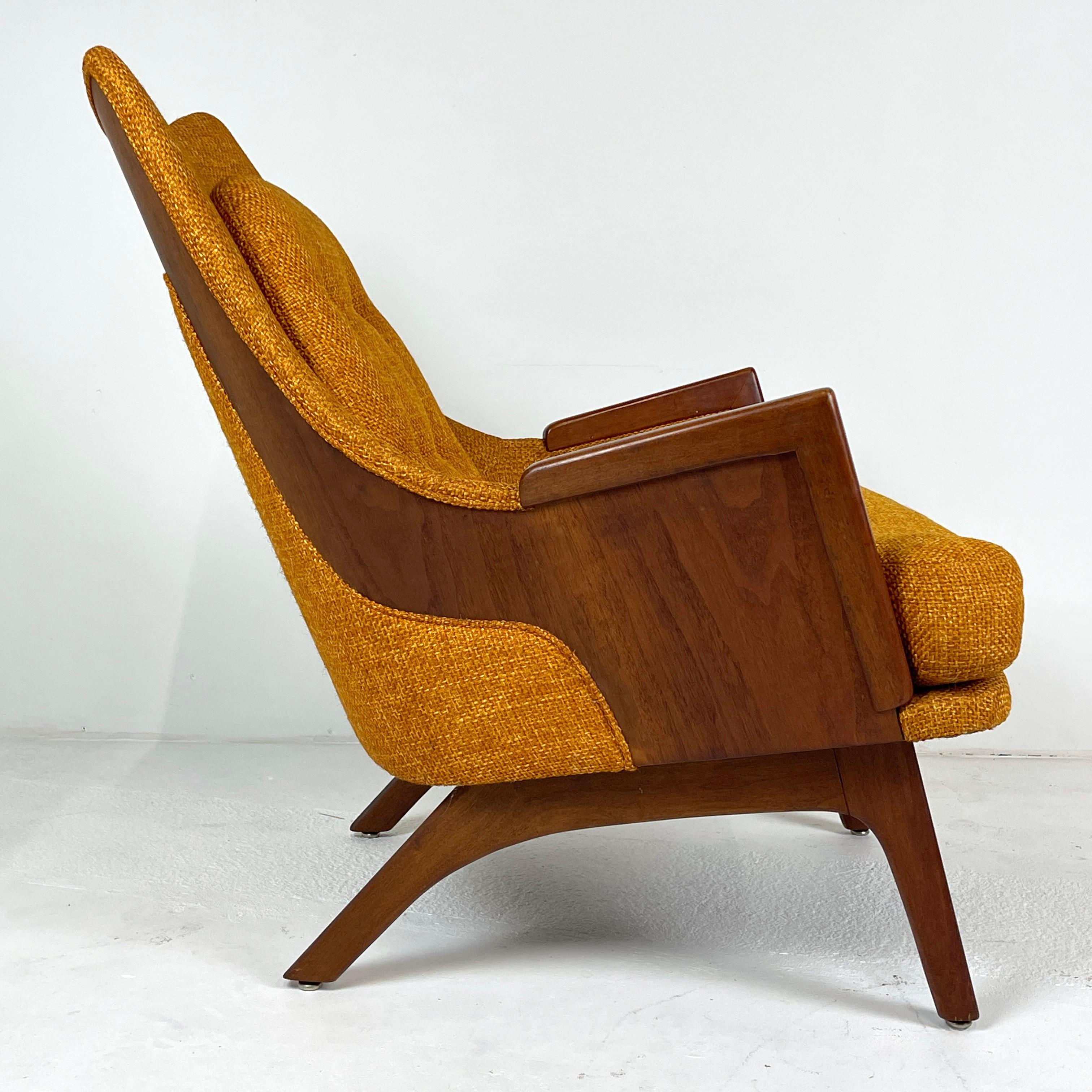 Midcentury Modern Lounge Chair w Walnut and Orange Upholstery Adrian Pearsall 2