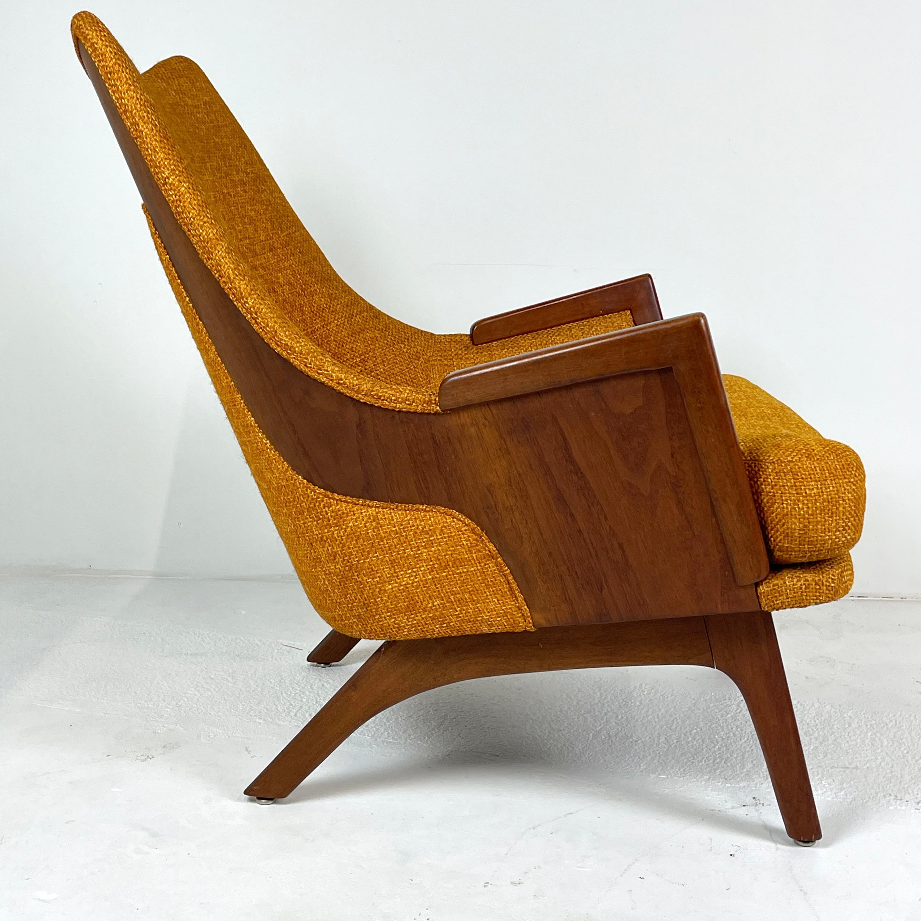 Midcentury Modern Lounge Chair w Walnut and Orange Upholstery Adrian Pearsall 3