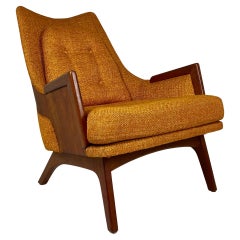 Midcentury Modern Lounge Chair w Walnut and Orange Upholstery Adrian Pearsall