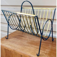 Mid-Century Modern Magazine Stand, Iron & Brass, 1960s, Umanoff