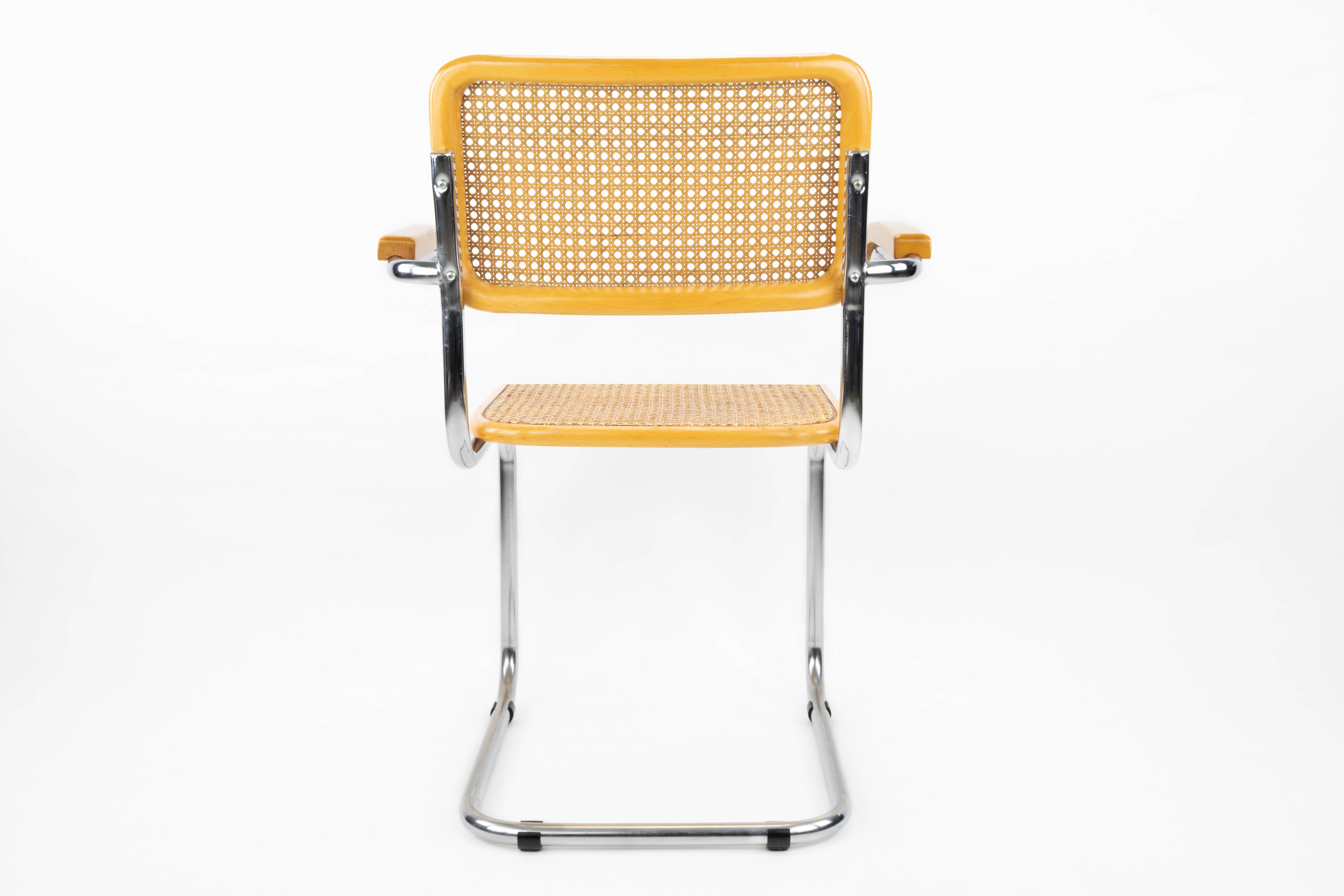 Mid-Century Modern Marcel Breuer Chrome and Golden Beech Cesca Chairs, Italy 3