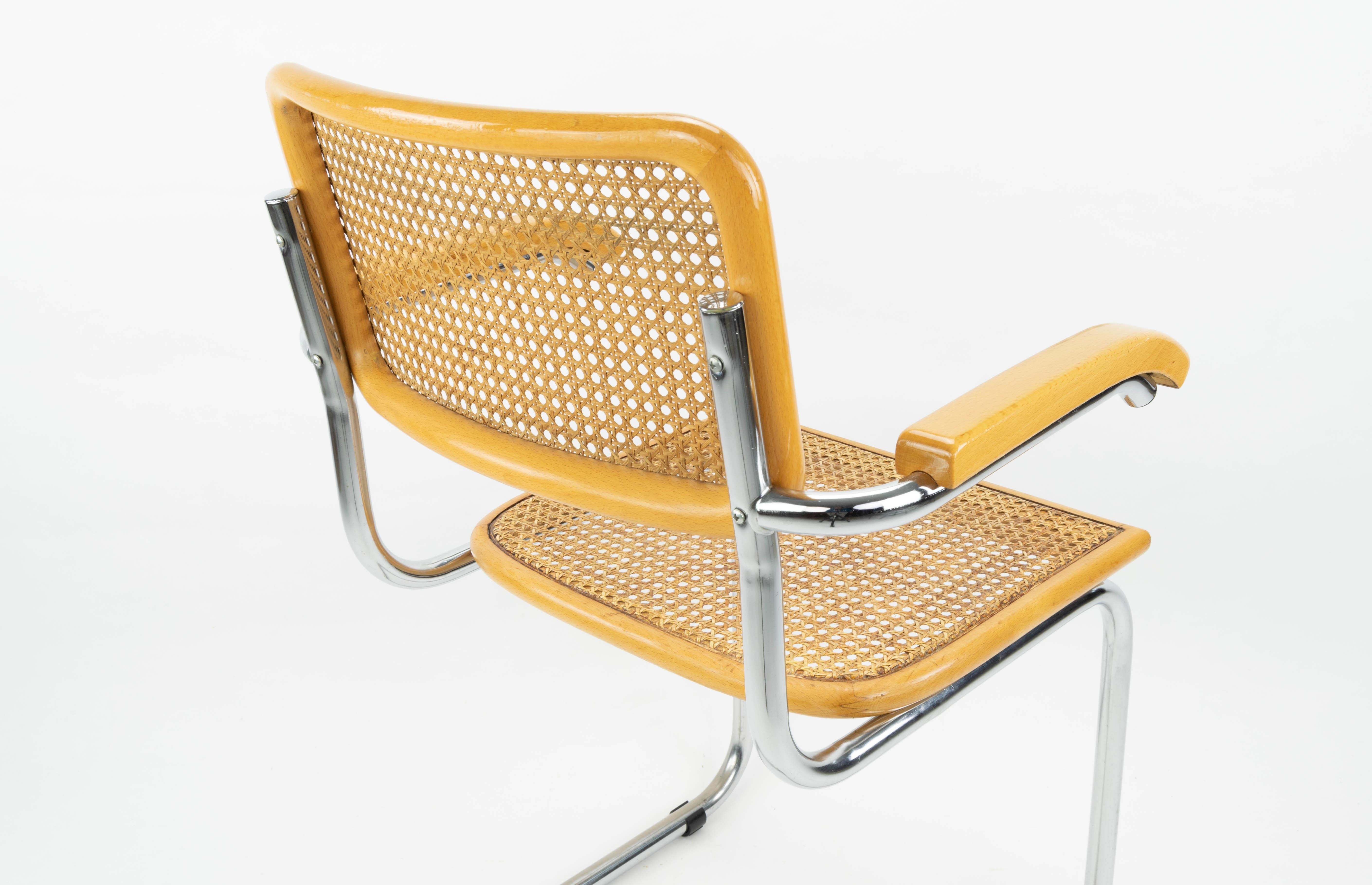 Mid-Century Modern Marcel Breuer Chrome and Golden Beech Cesca Chairs, Italy 6