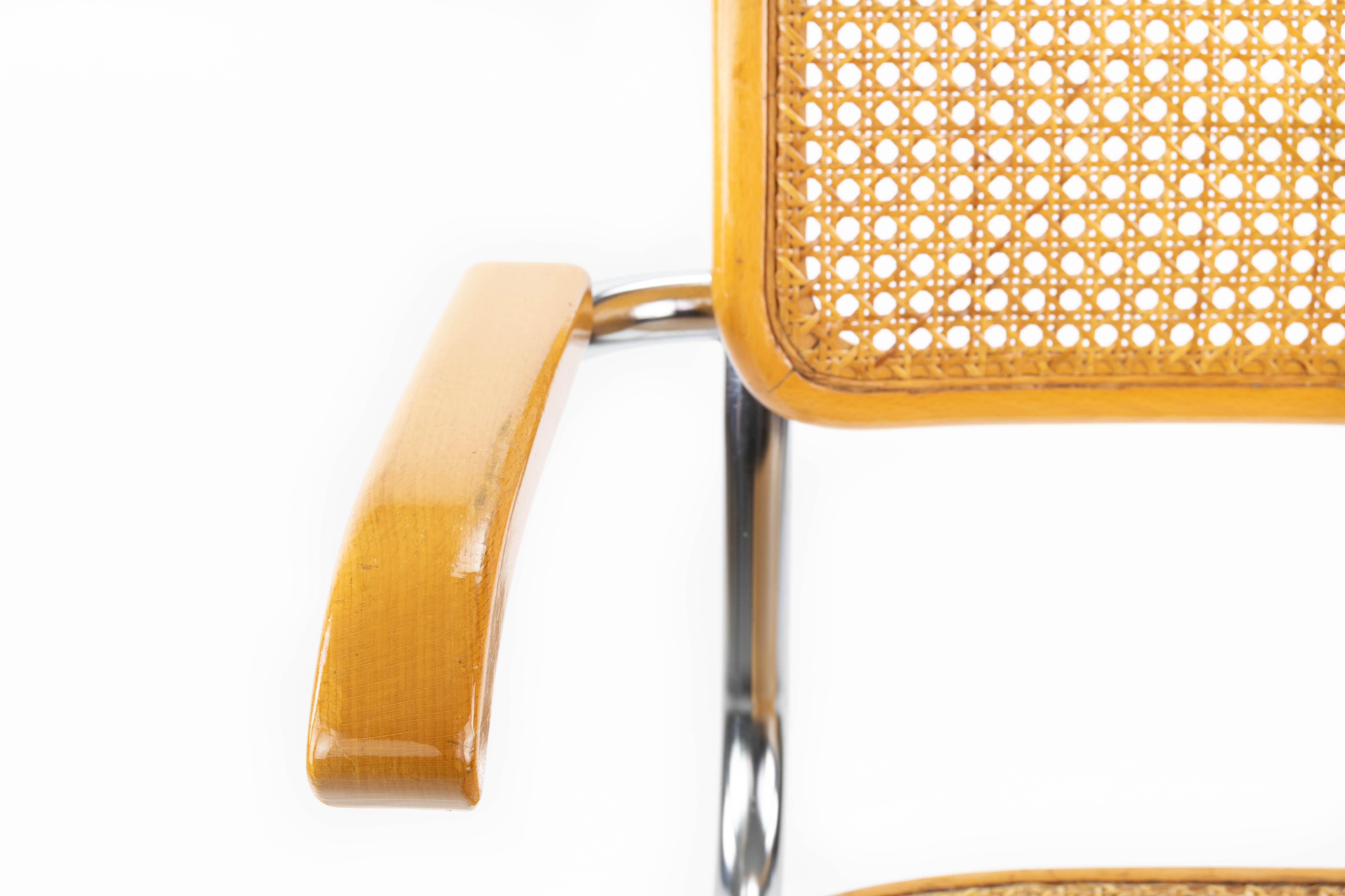 Mid-Century Modern Marcel Breuer Chrome and Golden Beech Cesca Chairs, Italy 7