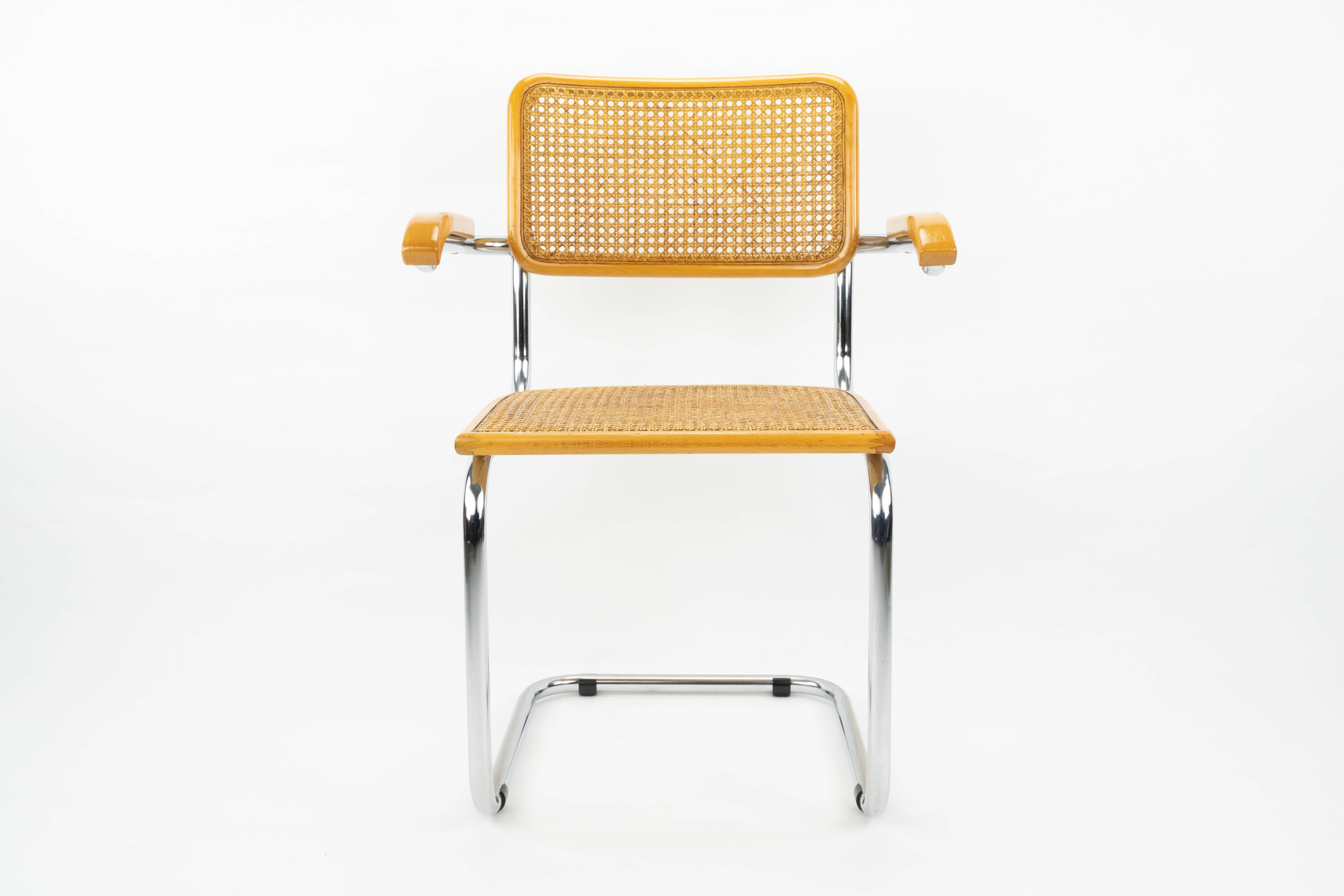 Italian Mid-Century Modern Marcel Breuer Chrome and Golden Beech Cesca Chairs, Italy